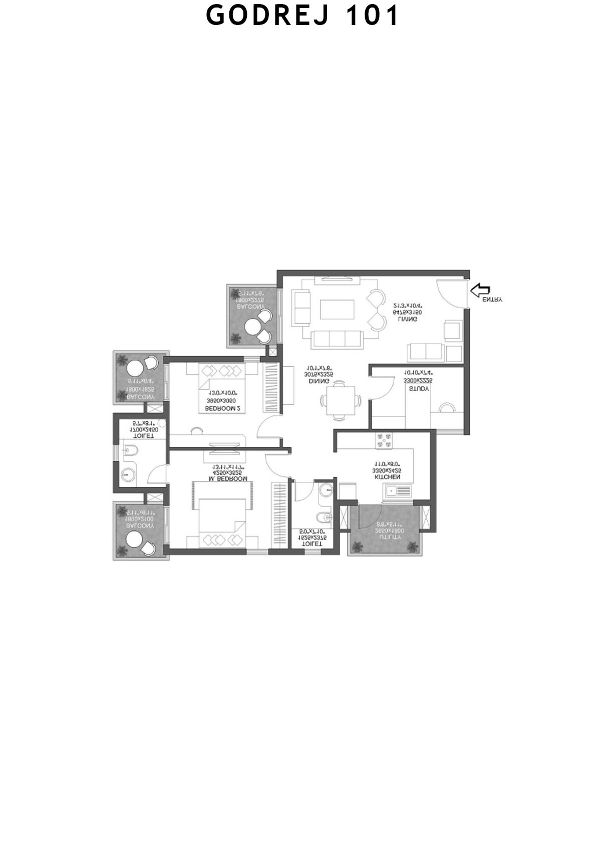 Godrej 101 Tower F Unit 3 (Type 4) Floor Plan