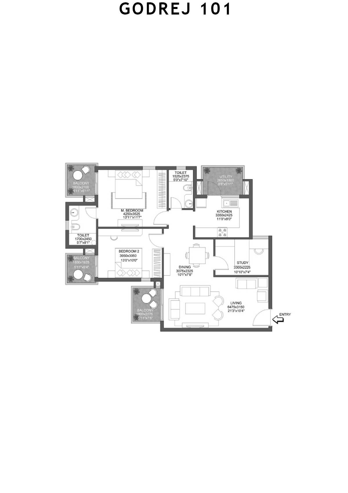 Godrej 101 Tower F Unit 4 (Type 4) Floor Plan