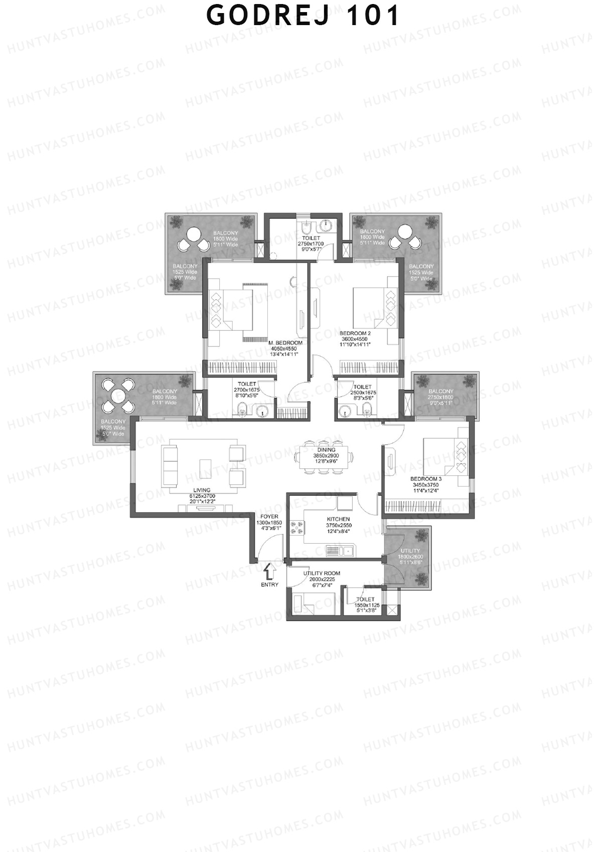 Godrej 101 Tower G Unit 1 (Type 2) Floor Plan