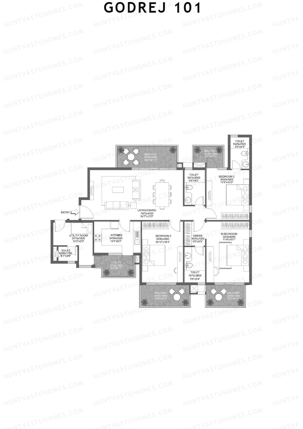 Godrej 101 Tower G Unit 2 (Type 1) Floor Plan
