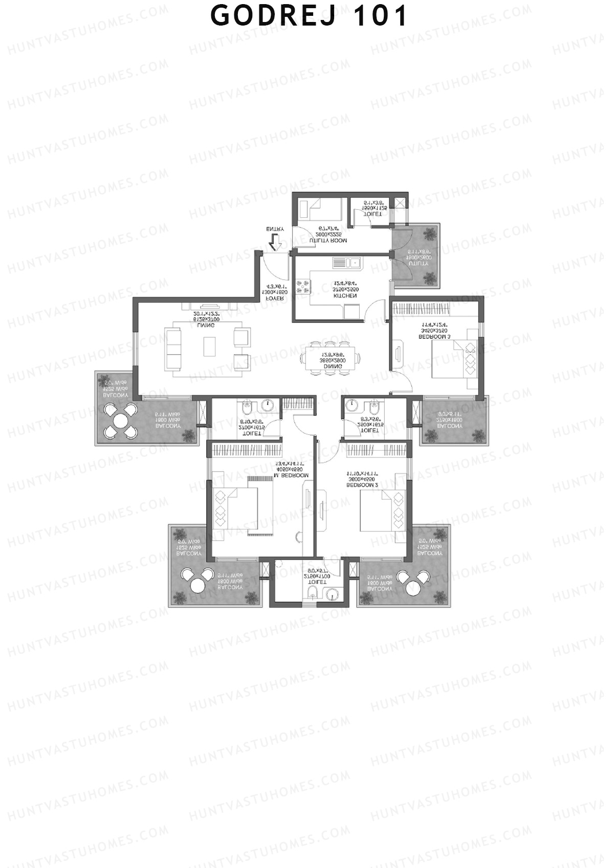 Godrej 101 Tower G Unit 3 (Type 2) Floor Plan