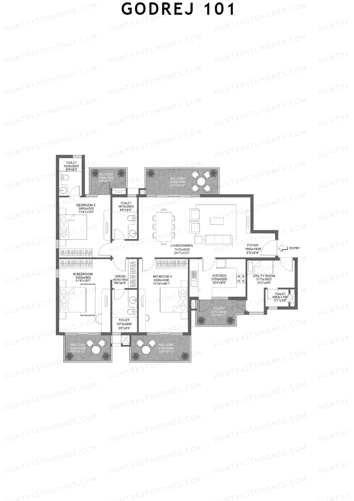 Godrej 101 Tower G Unit 4 (Type 3) Floor Plan