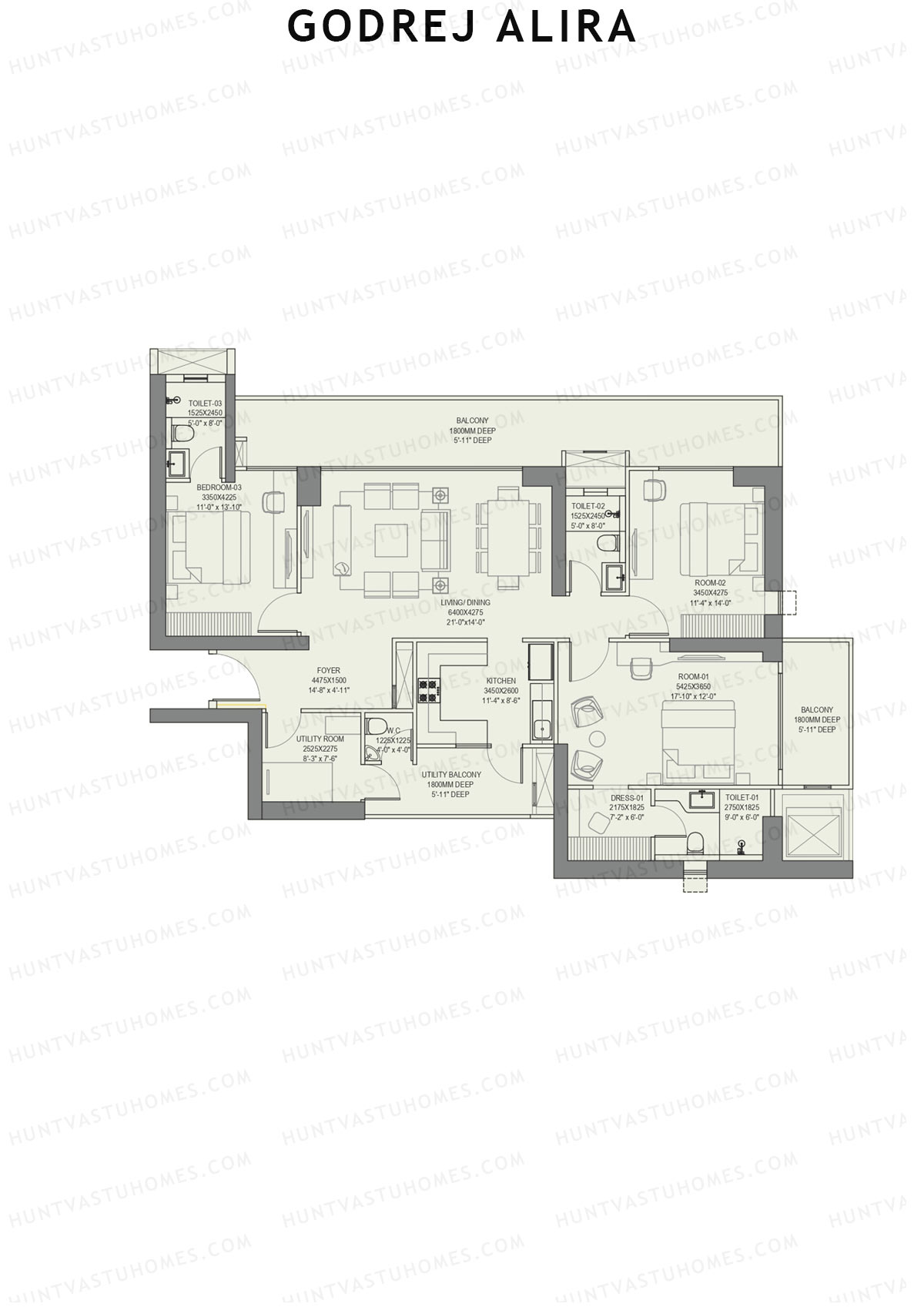 Godrej Alira Tower A Unit 1 (Type 1) Floor Plan