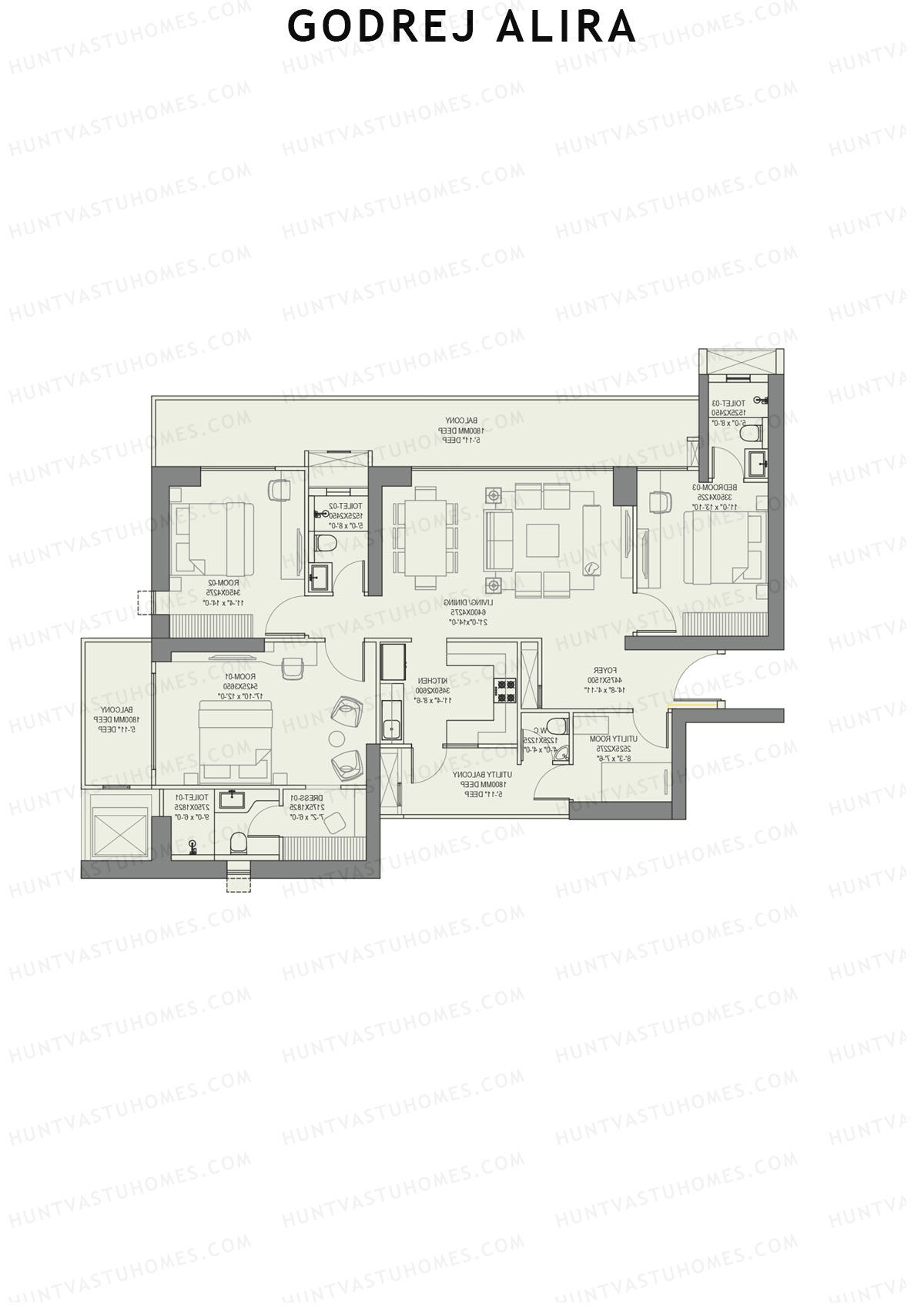 Godrej Alira Tower A Unit 2 (Type 1) Floor Plan