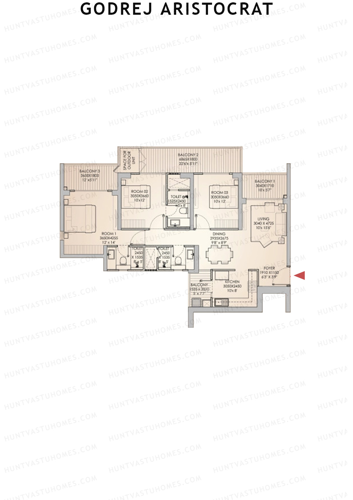 Godrej Aristocrat Tower 1 Unit 1 (Type 1) Floor Plan