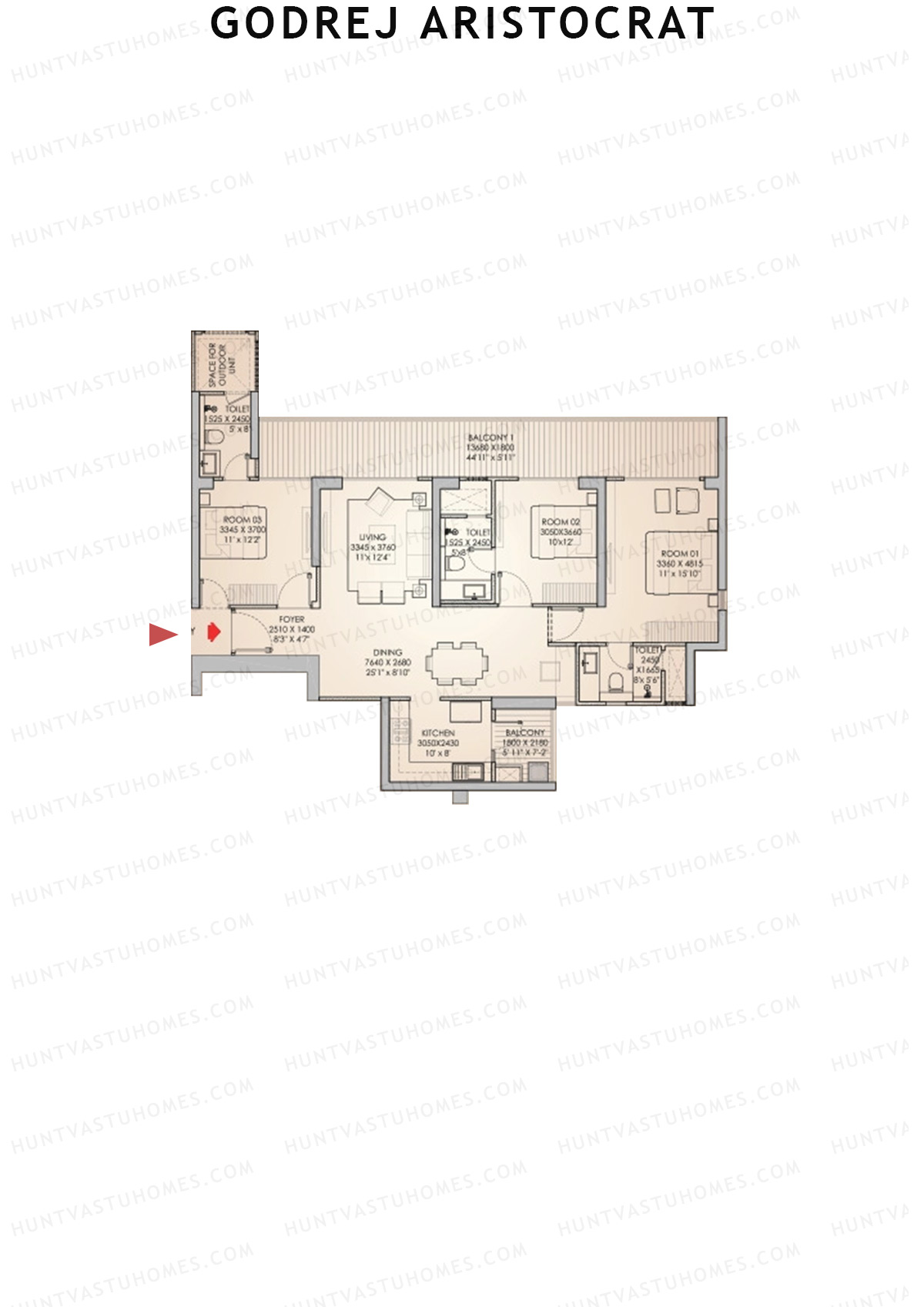 Godrej Aristocrat Tower 1 Unit 2 (Type 3) Floor Plan
