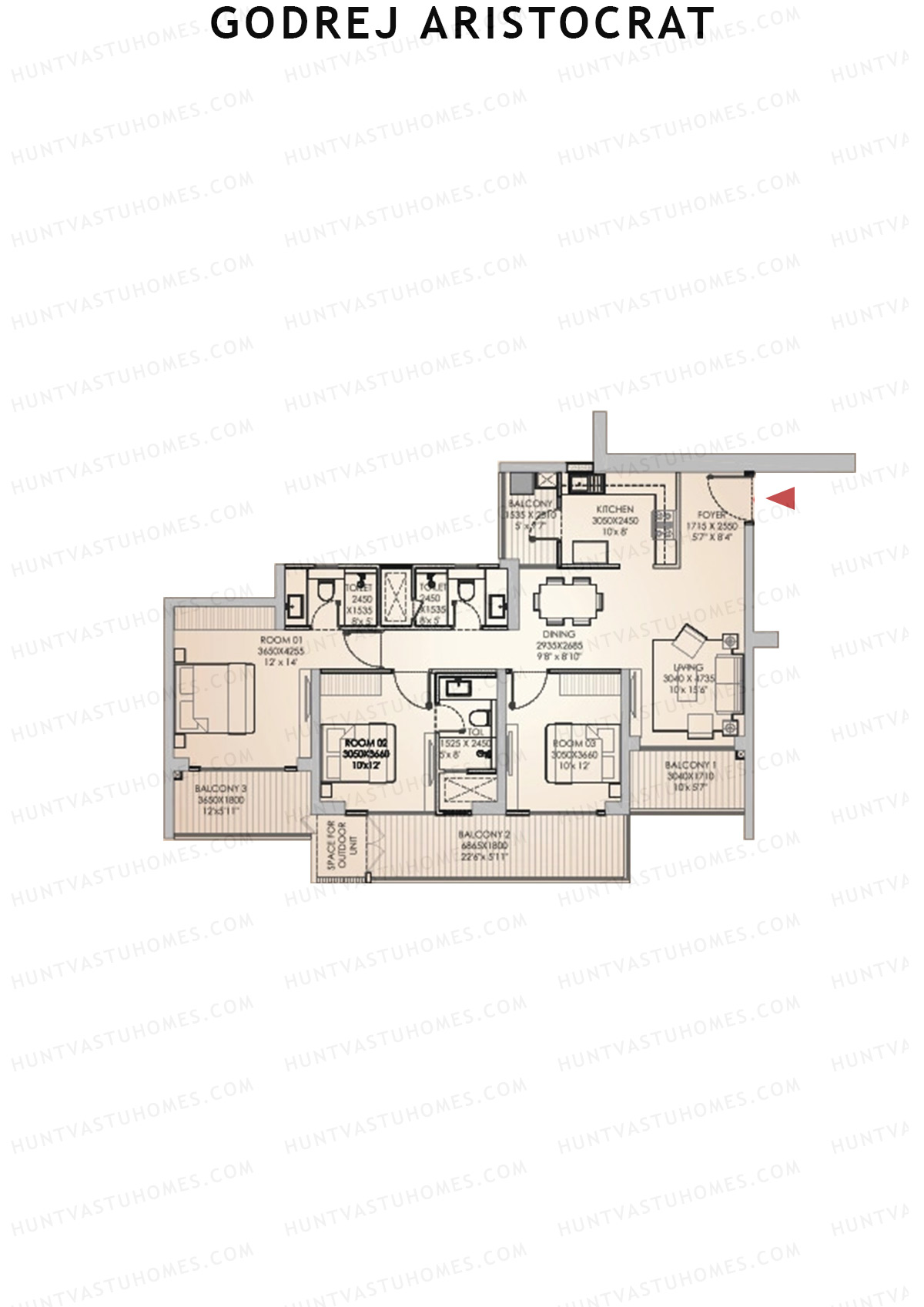 Godrej Aristocrat Tower 1 Unit 4 (Type 2) Floor Plan