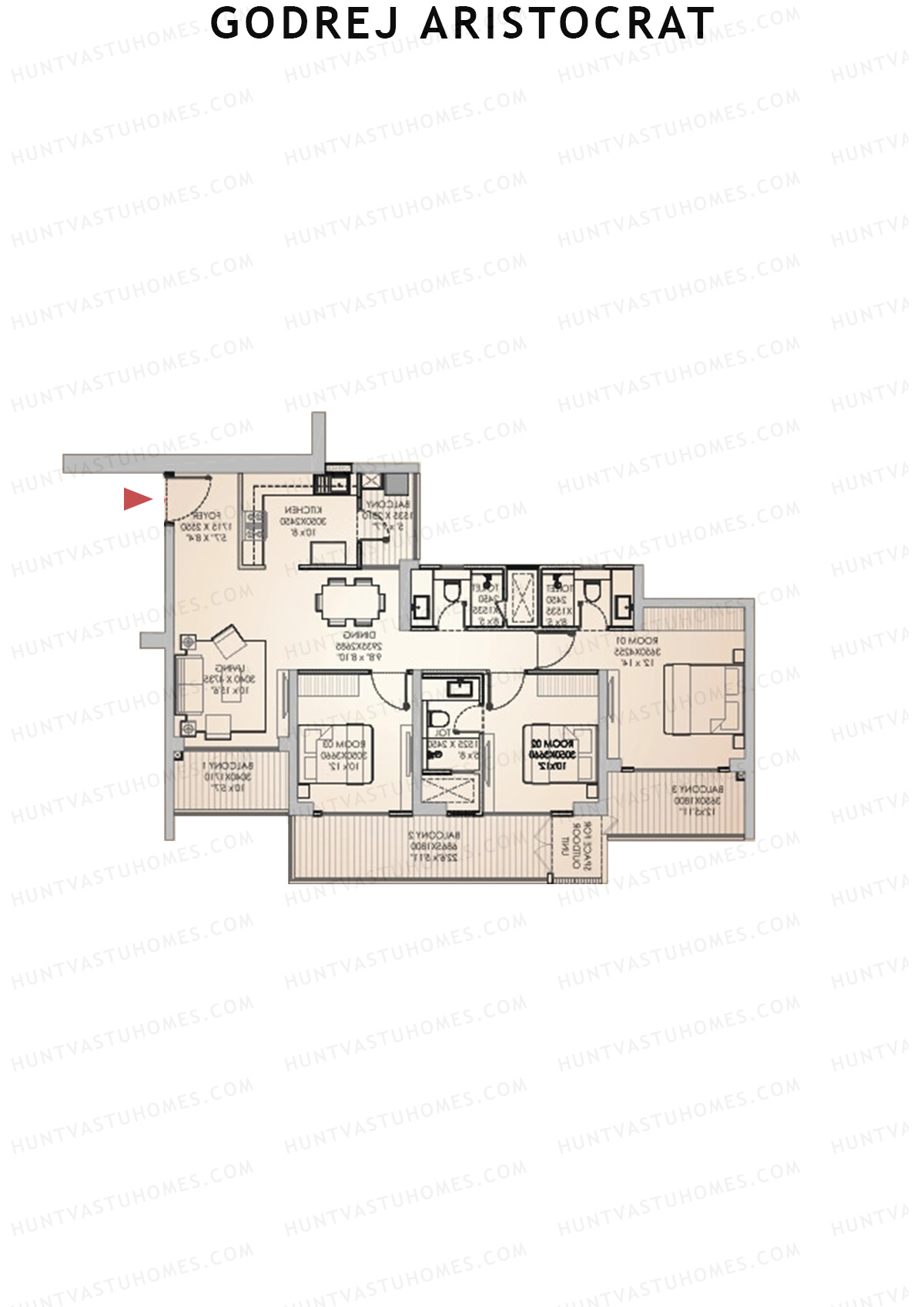 Godrej Aristocrat Tower 2 Unit 3 (Type 2) Floor Plan
