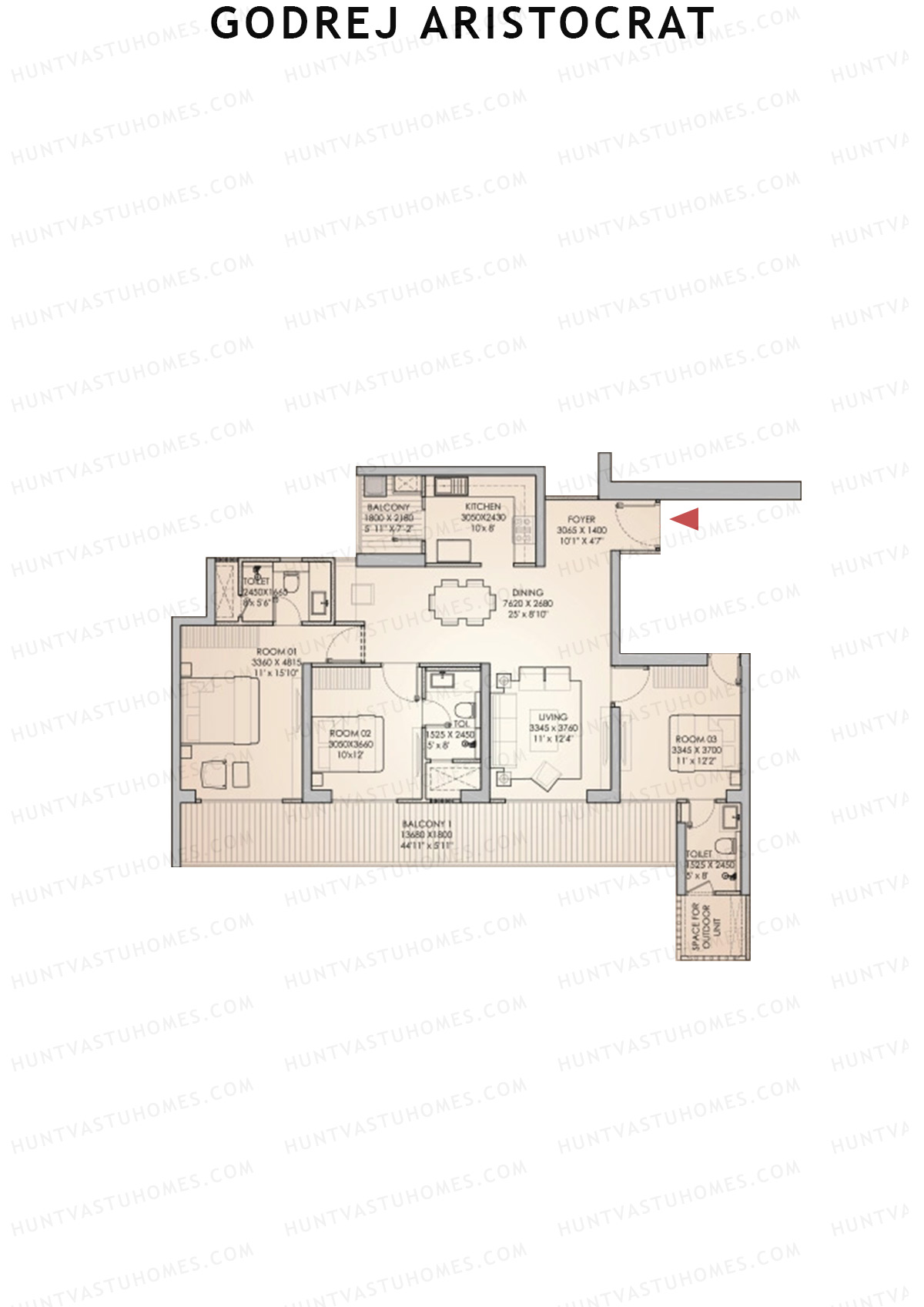 Godrej Aristocrat Tower 3 Unit 4 (Type 5) Floor Plan