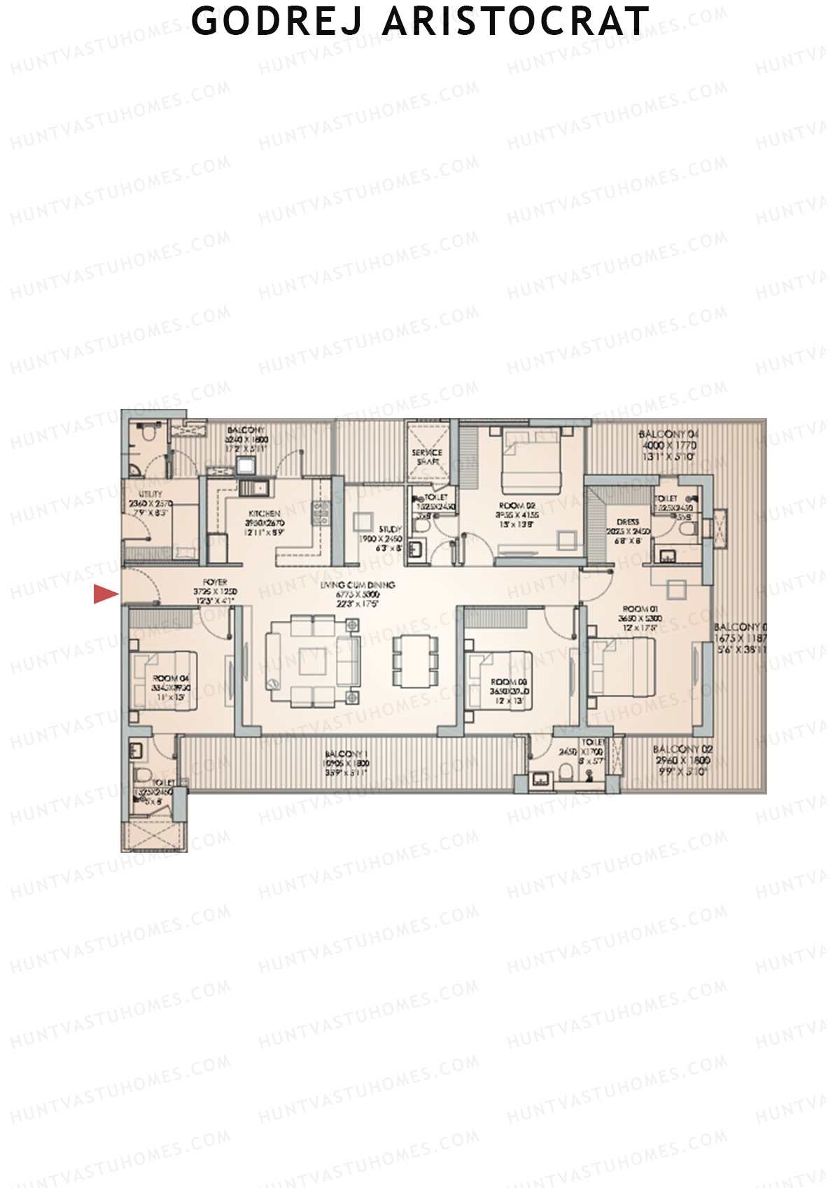 Godrej Aristocrat Tower 5 Unit 3 (Type 3) Floor Plan