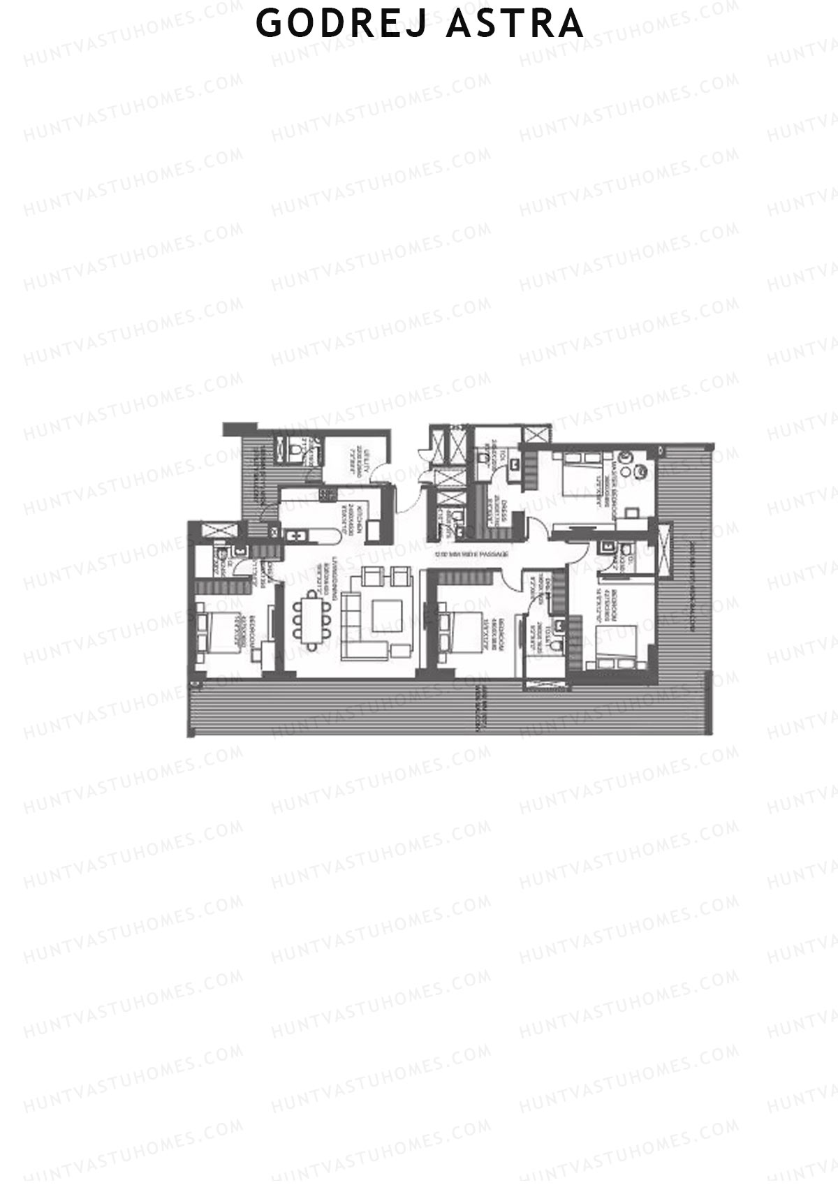 Godrej Astra, Tower 1, Unit 1 (Type 1), 4BHK, Carpet Area 2001   sq ft 
