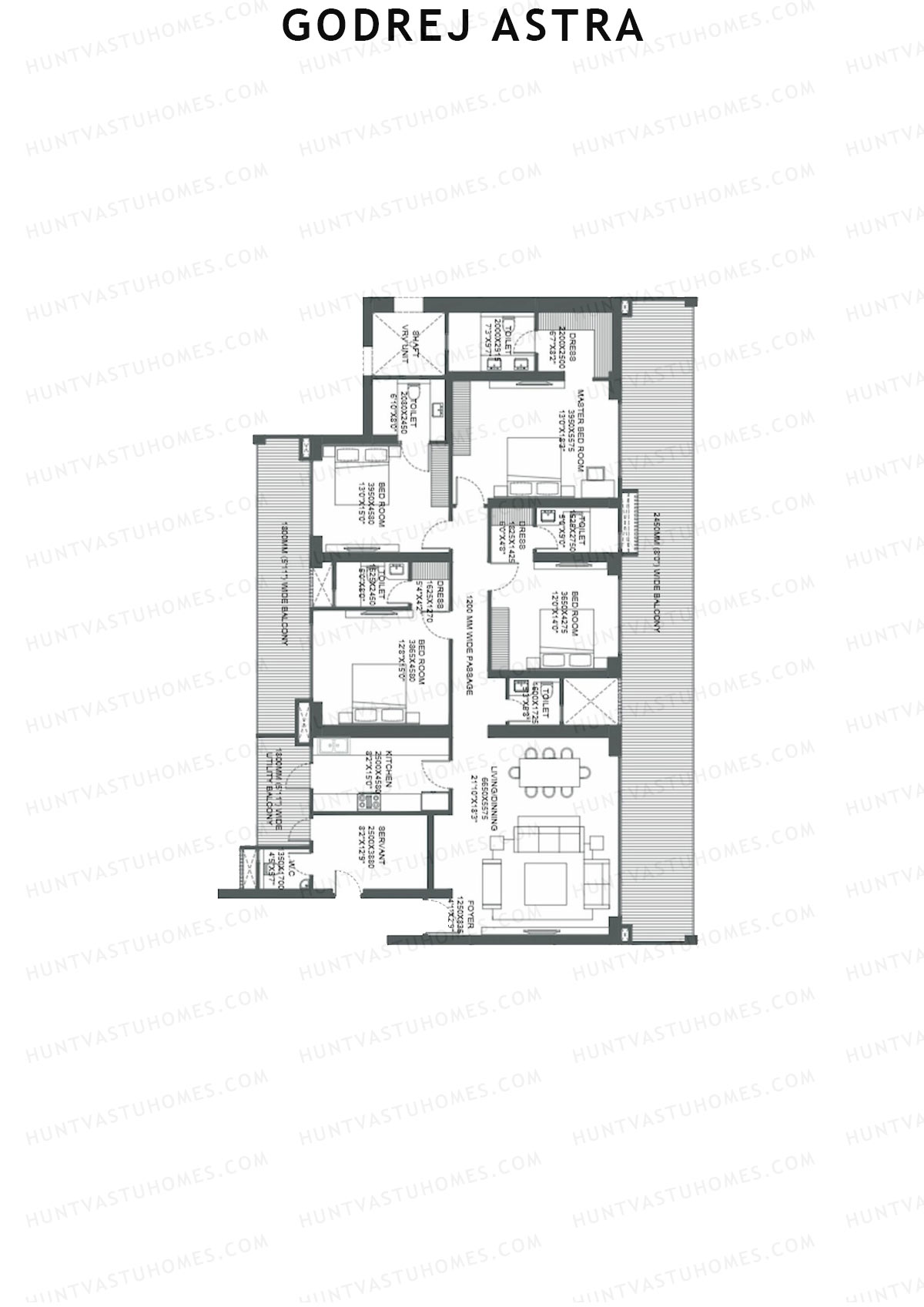 Godrej Astra, Tower 2, Unit 1 (Type 2), 4BHK, Carpet Area 2030   sq ft 