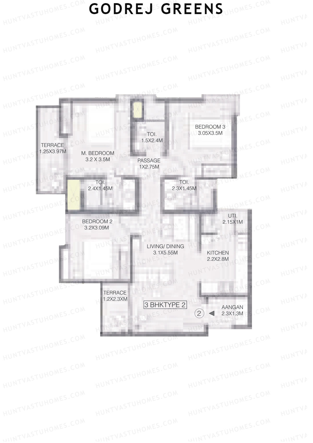 Godrej Greens B1 Wing A Unit 2 (Type 2) Floor Plan