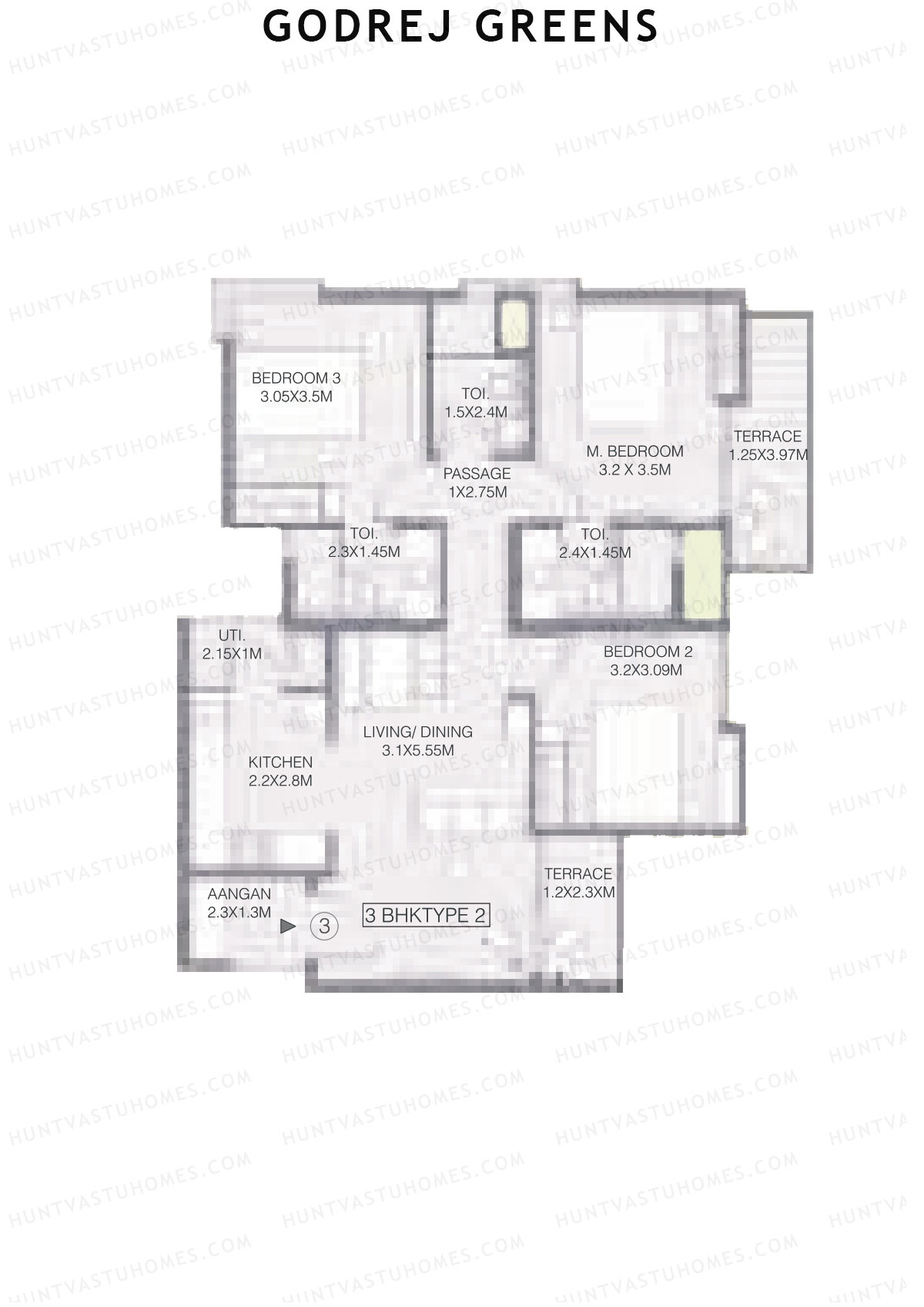 Godrej Greens B1 Wing A Unit 3 (Type 2) Floor Plan