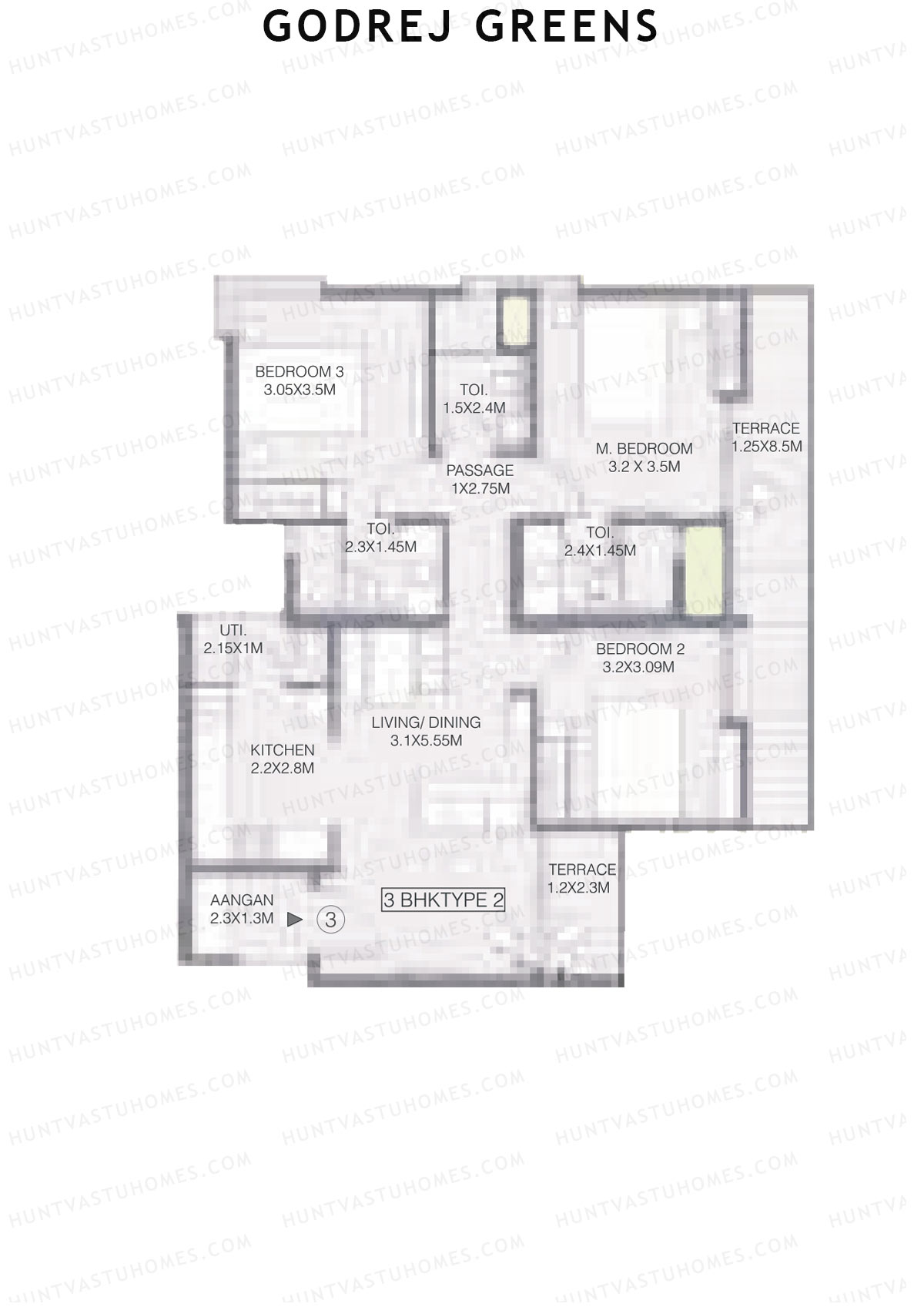 Godrej Greens B1 Wing A Unit 3 (Type 2) Floor Plan
