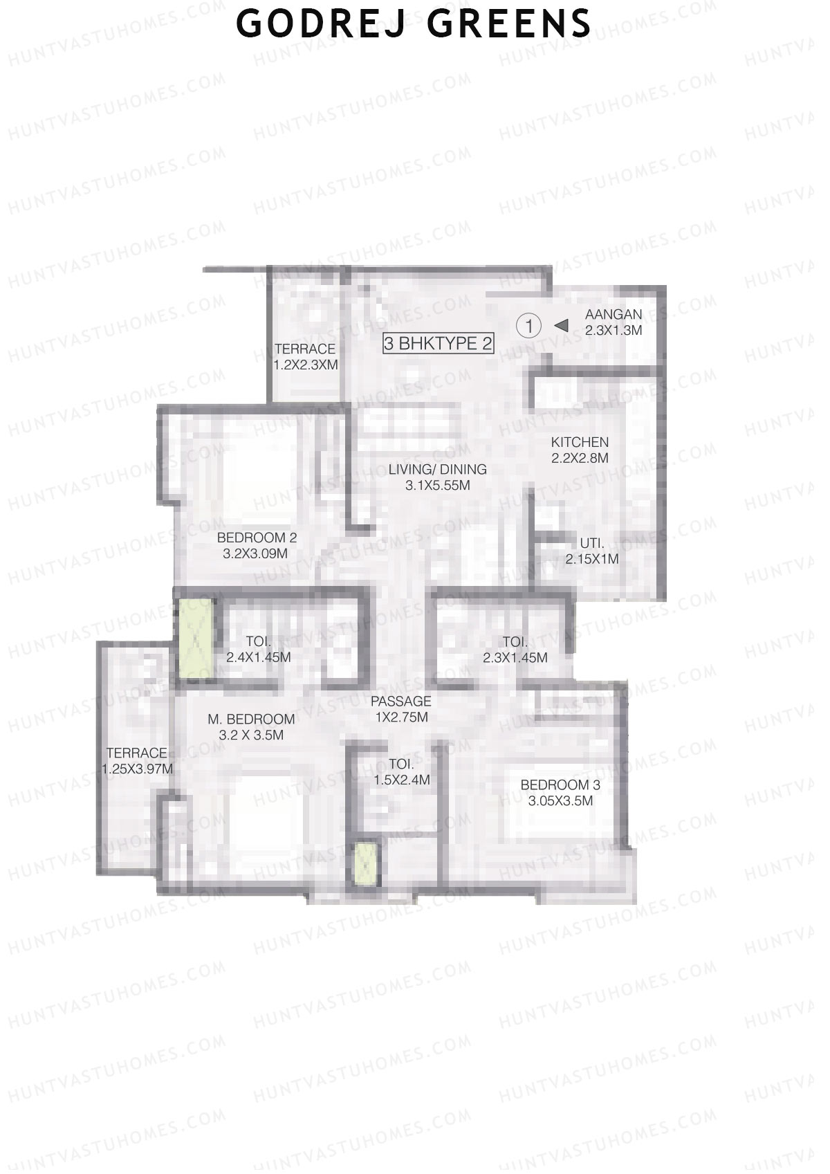 Godrej Greens B1 Wing C Unit 1 (Type 2) Floor Plan