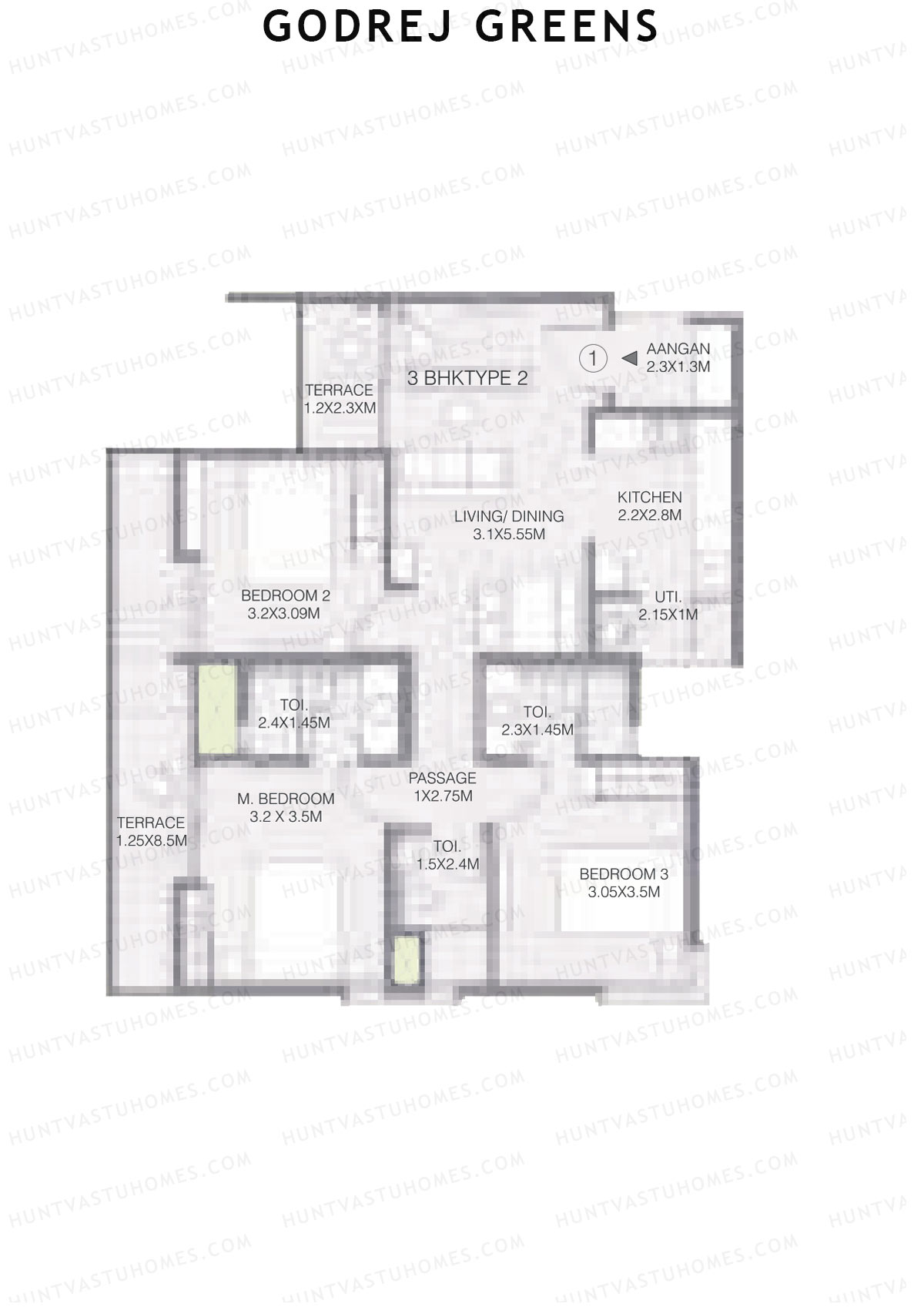Godrej Greens B1 Wing C Unit 1 (Type 2) Floor Plan