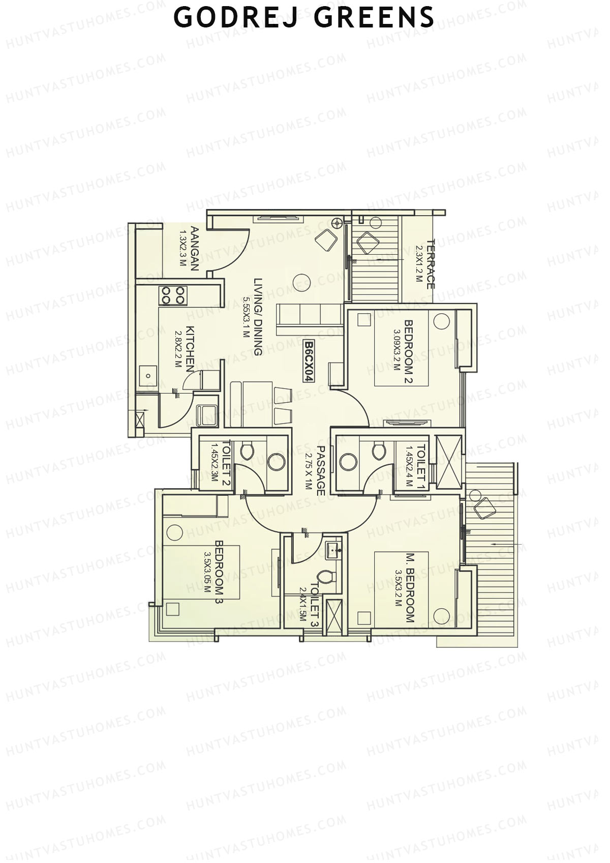 Godrej Greens B1 Wing C Unit 4 (Type 2) Floor Plan