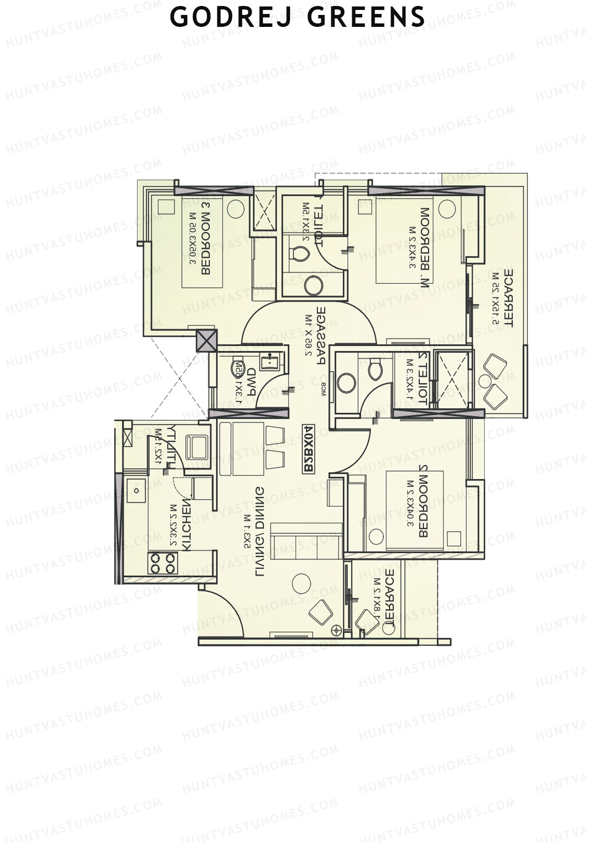 Godrej Greens B2 Wing A Unit 3 Floor Plan