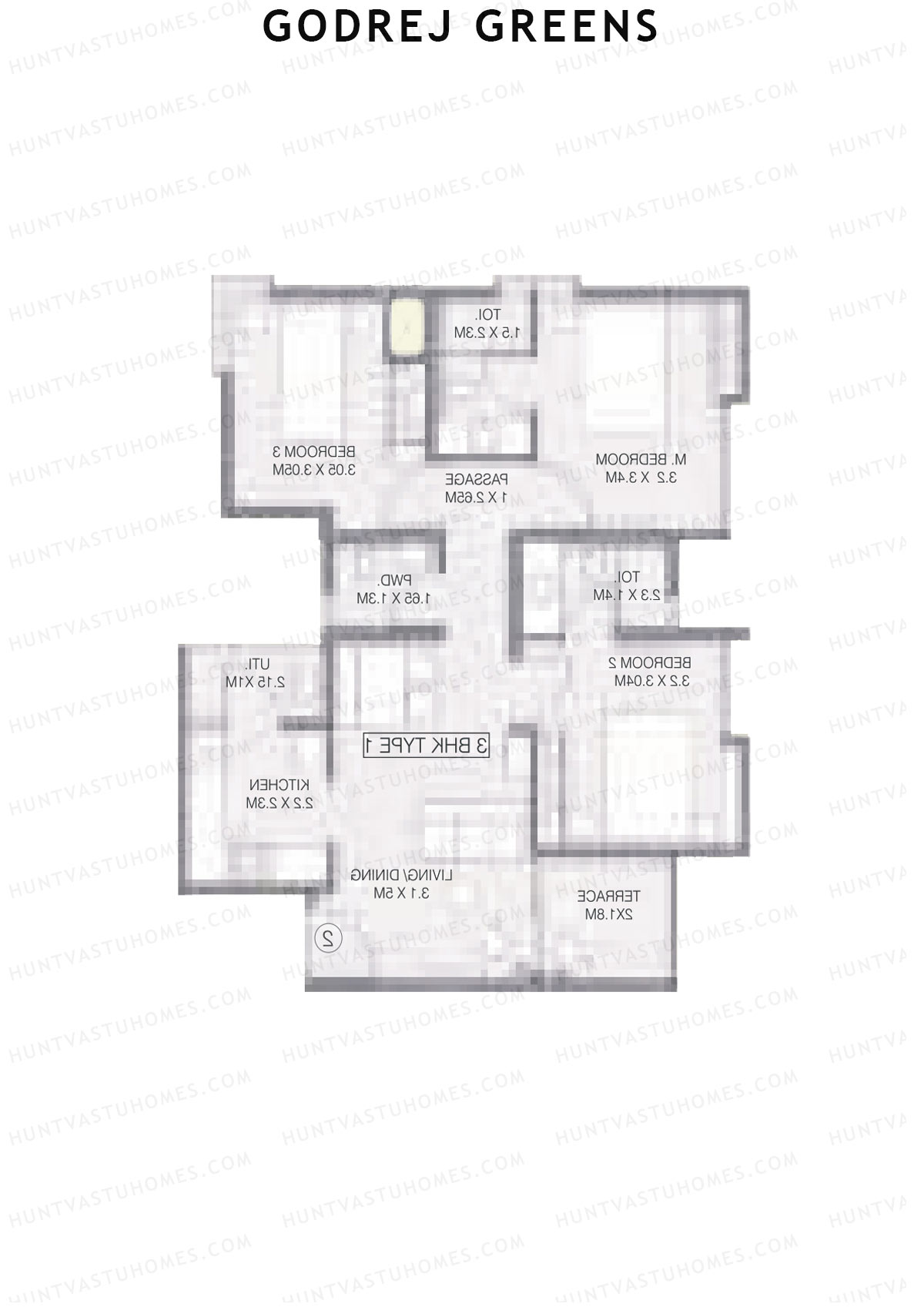 Godrej Greens B2 Wing A Unit 3 (Type 1) Floor Plan