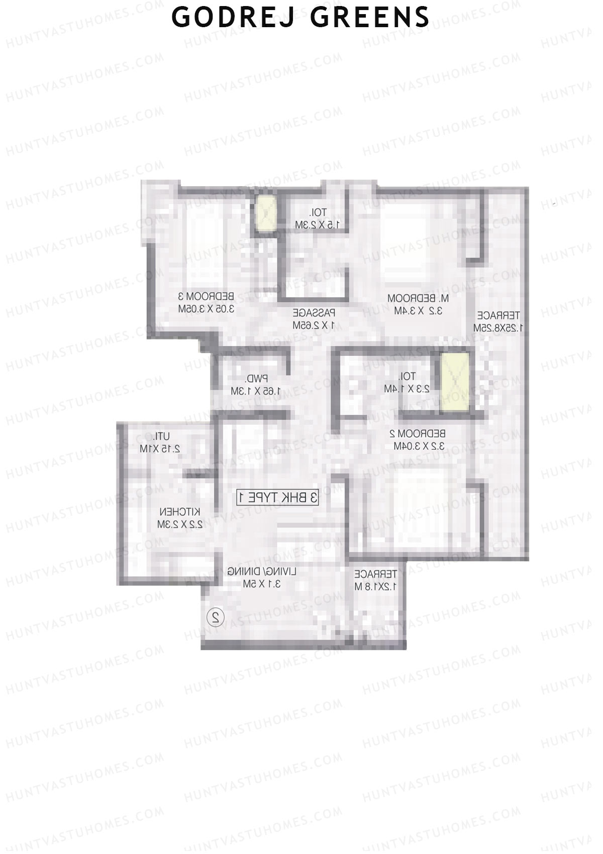 Godrej Greens B2 Wing A Unit 3 (Type 1) Floor Plan