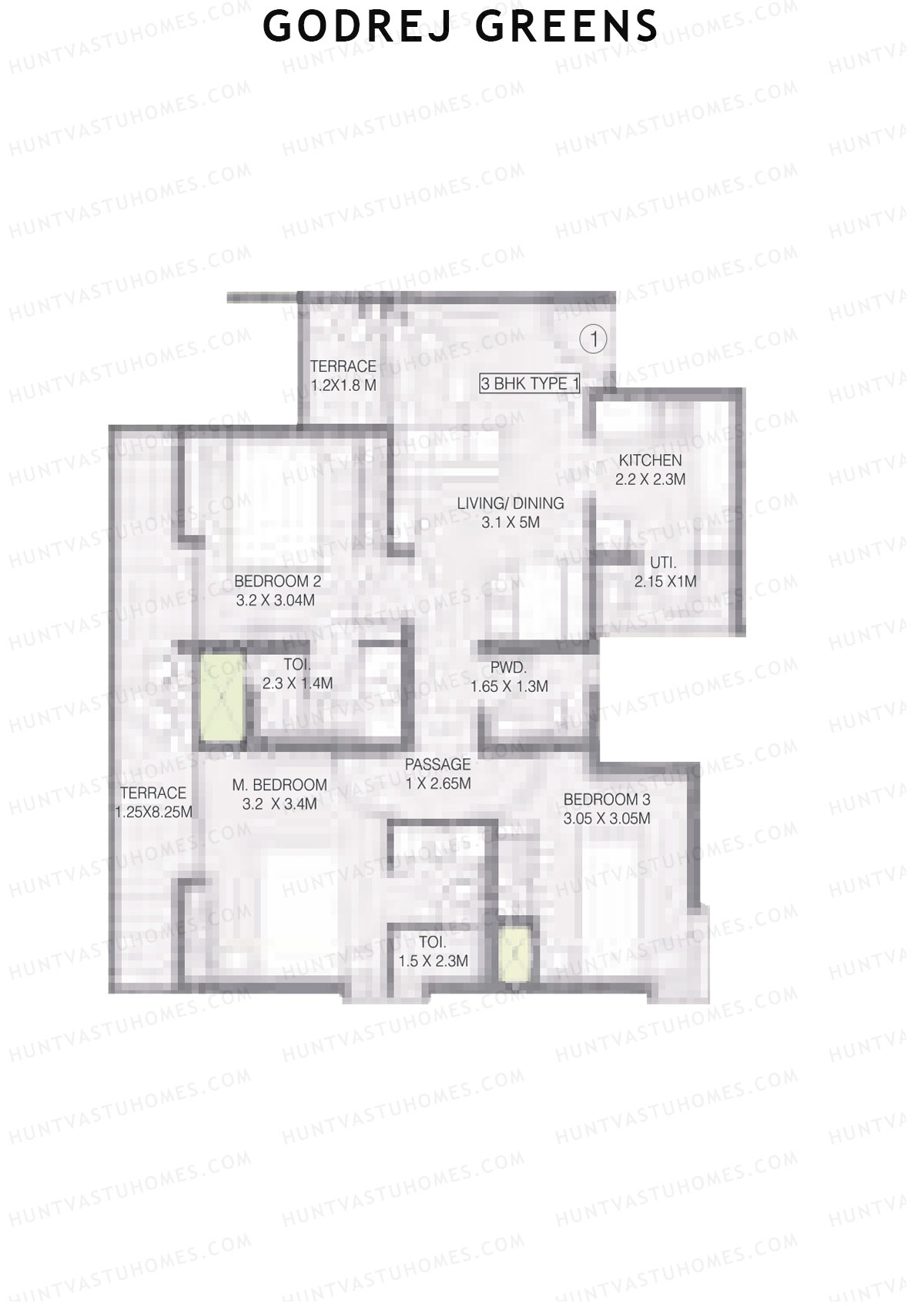 Godrej Greens B2 Wing B Unit 1 (Type 1) Floor Plan