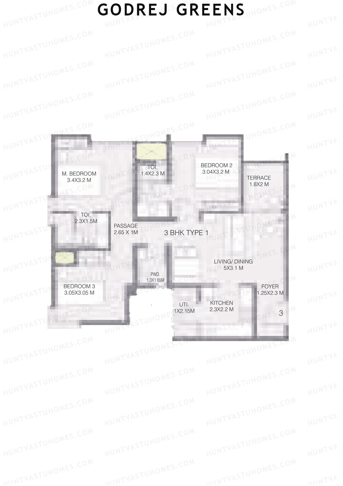 Godrej Greens B3 Wing A Unit 3 (Type 1) Floor Plan