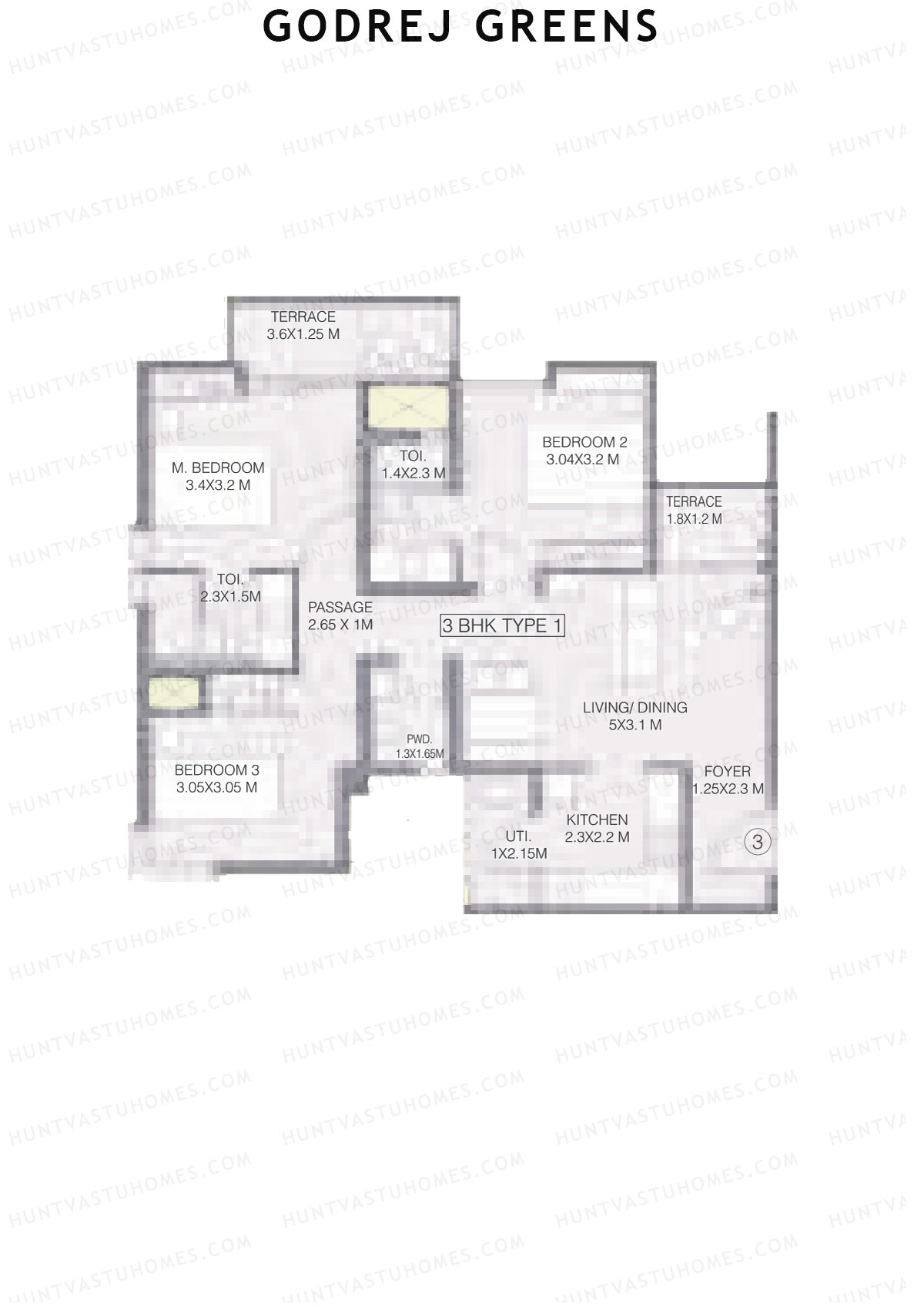 Godrej Greens B3 Wing A Unit 3 (Type 1) Floor Plan