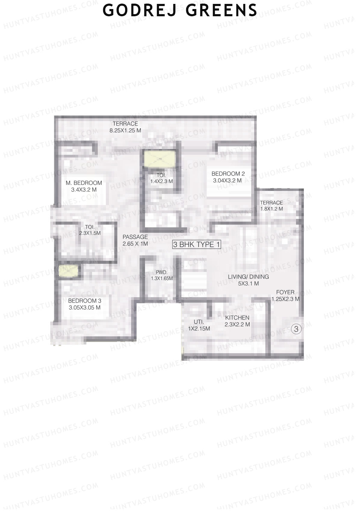 Godrej Greens B3 Wing A Unit 3 (Type 1) Floor Plan