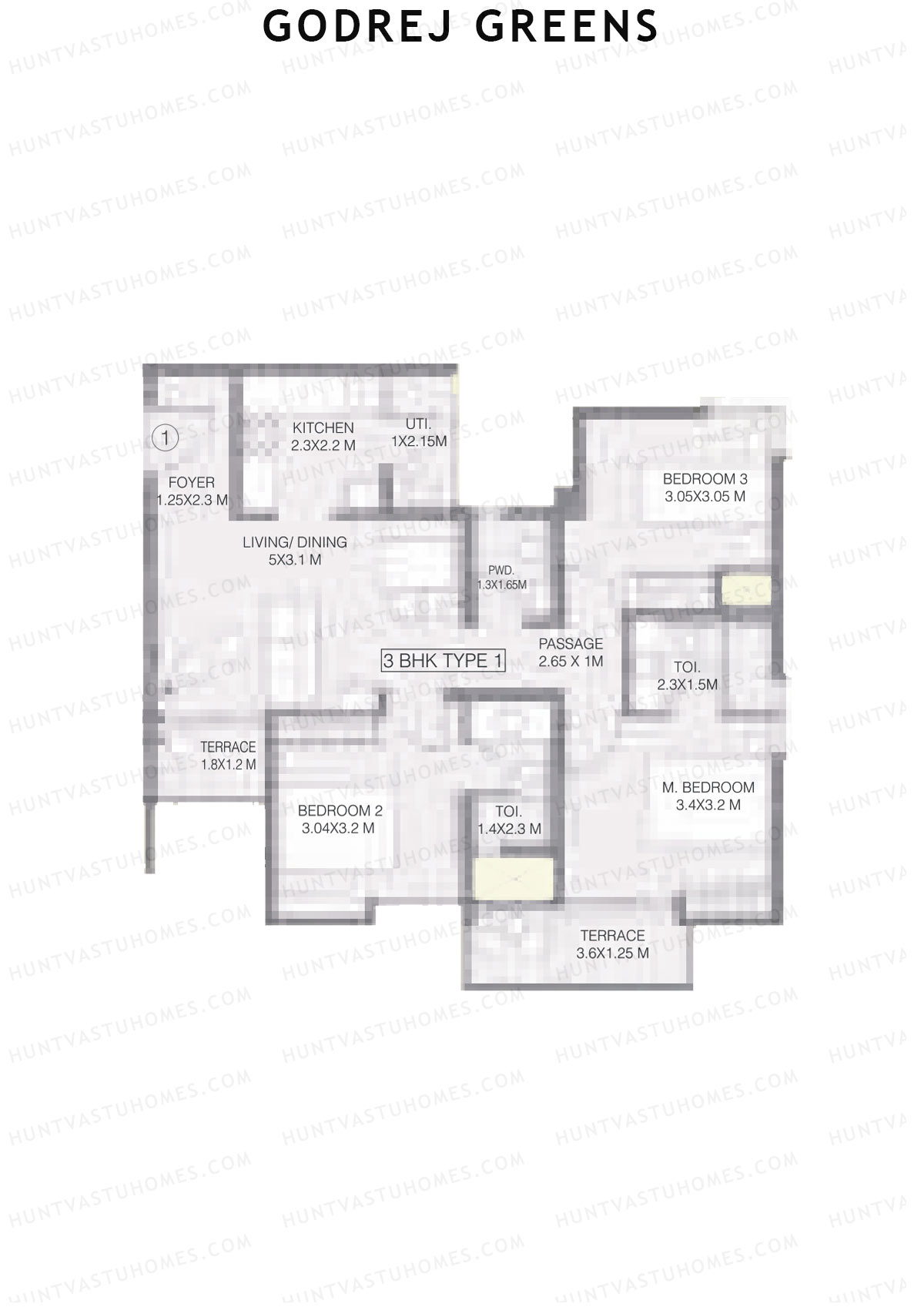 Godrej Greens B3 Wing B Unit 1 (Type 1) Floor Plan