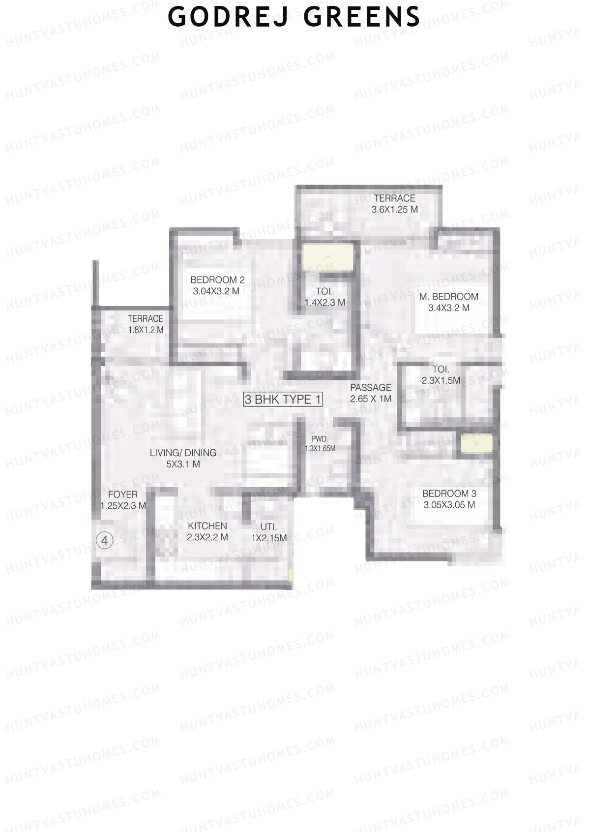 Godrej Greens B3 Wing B Unit 4 (Type 1) Floor Plan