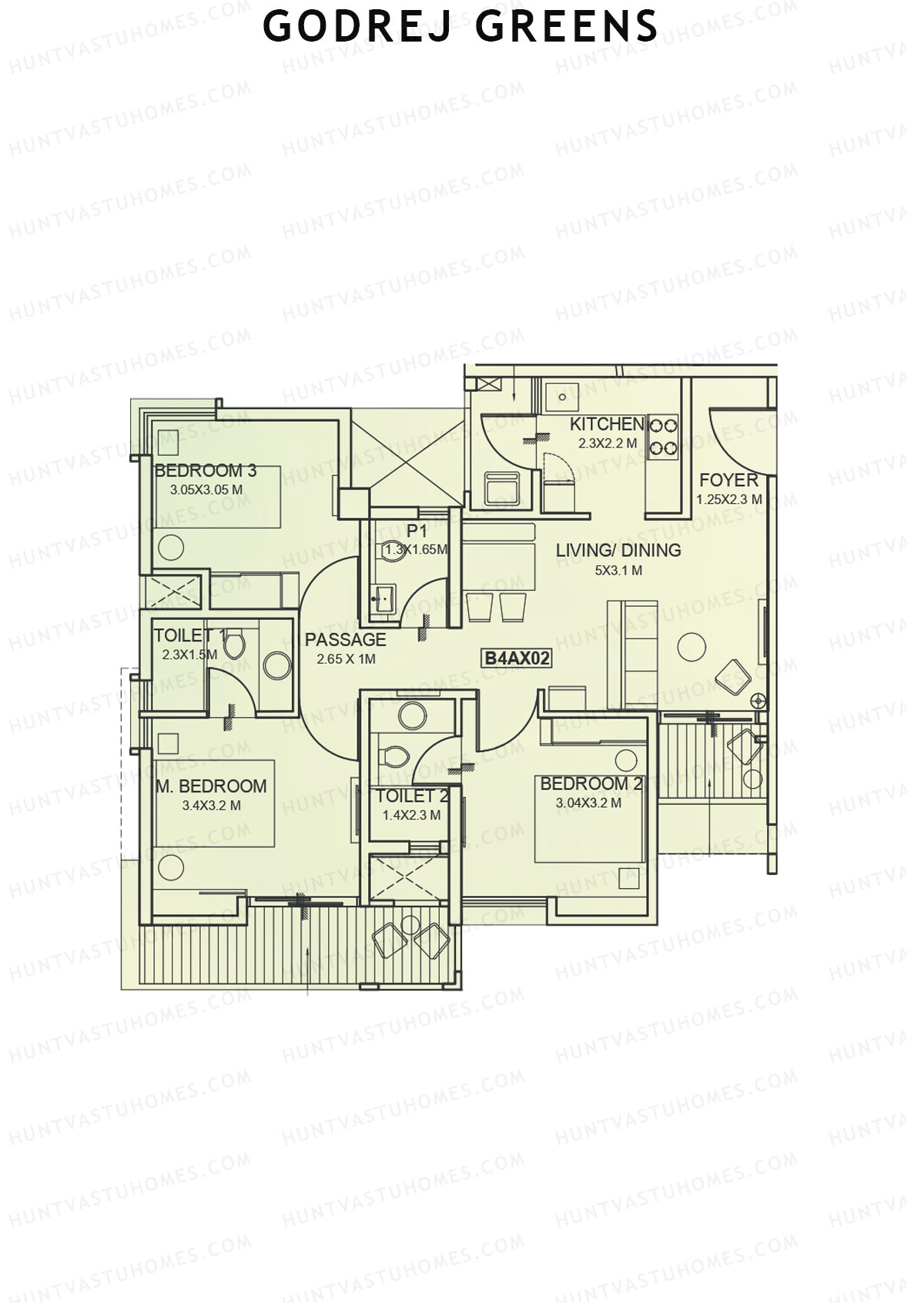 Godrej Greens B4 Wing A Unit 2 (Type 1) Floor Plan