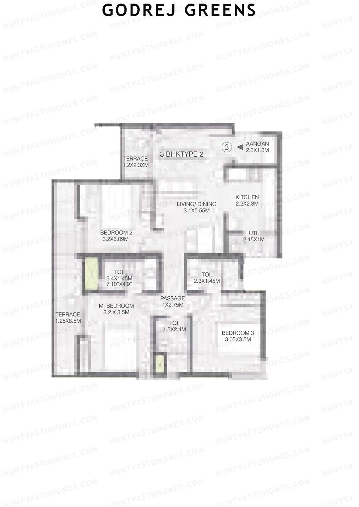 Godrej Greens B6 Wing A Unit 3 (Type 2) Floor Plan
