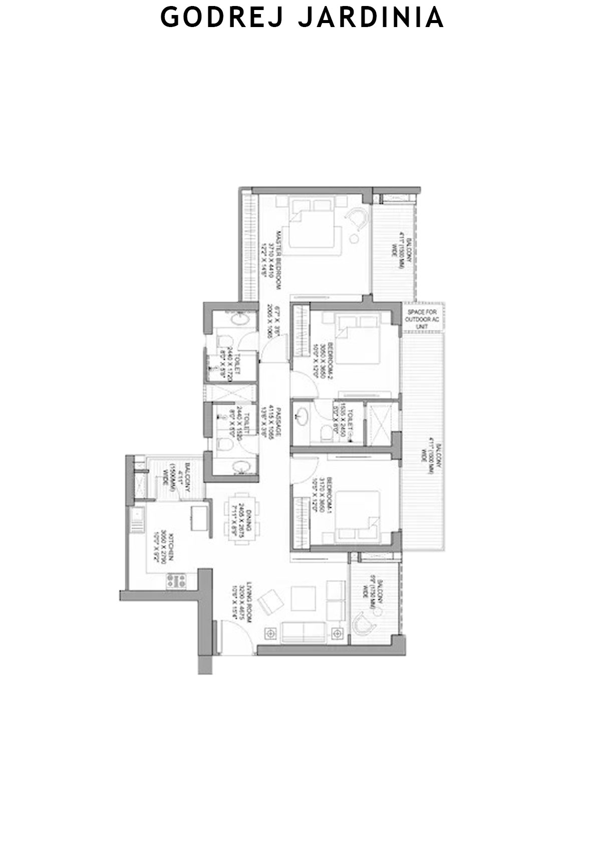 Godrej Jardinia Tower 1 Unit 1 (Type 1) Floor Plan