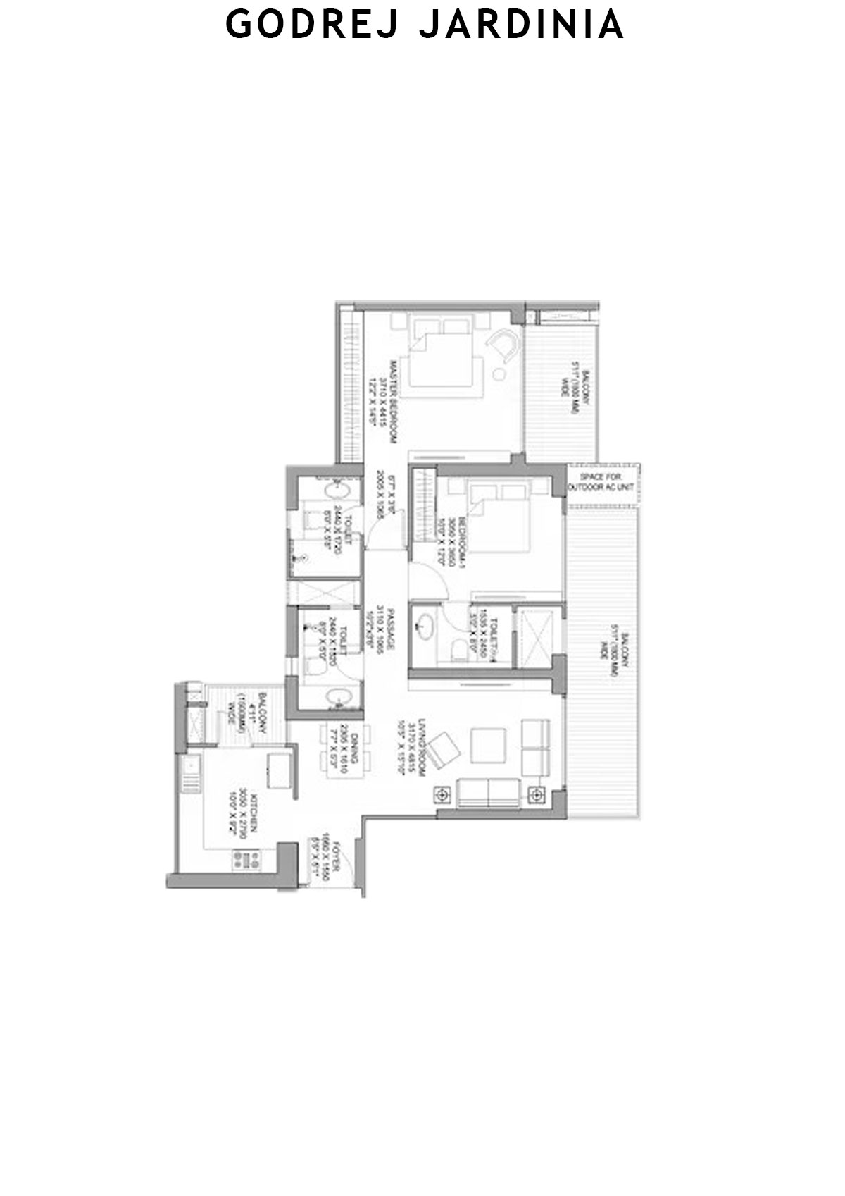 Godrej Jardinia Tower 1 Unit 1 (Type 2) Floor Plan