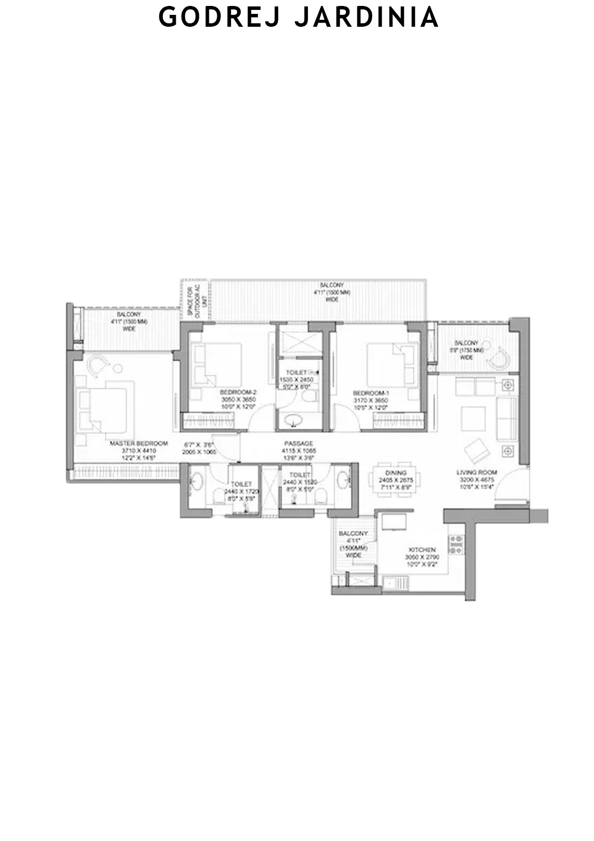 Godrej Jardinia Tower 3 Unit 1 (Type 1) Floor Plan