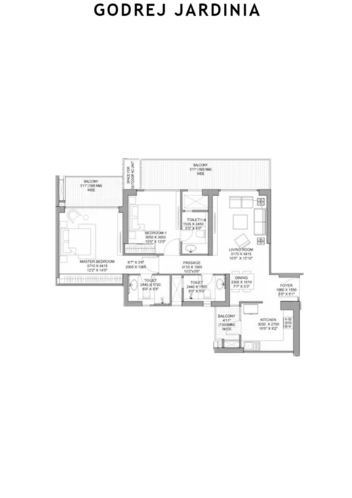 Godrej Jardinia Tower 3 Unit 1 (Type 2) Floor Plan