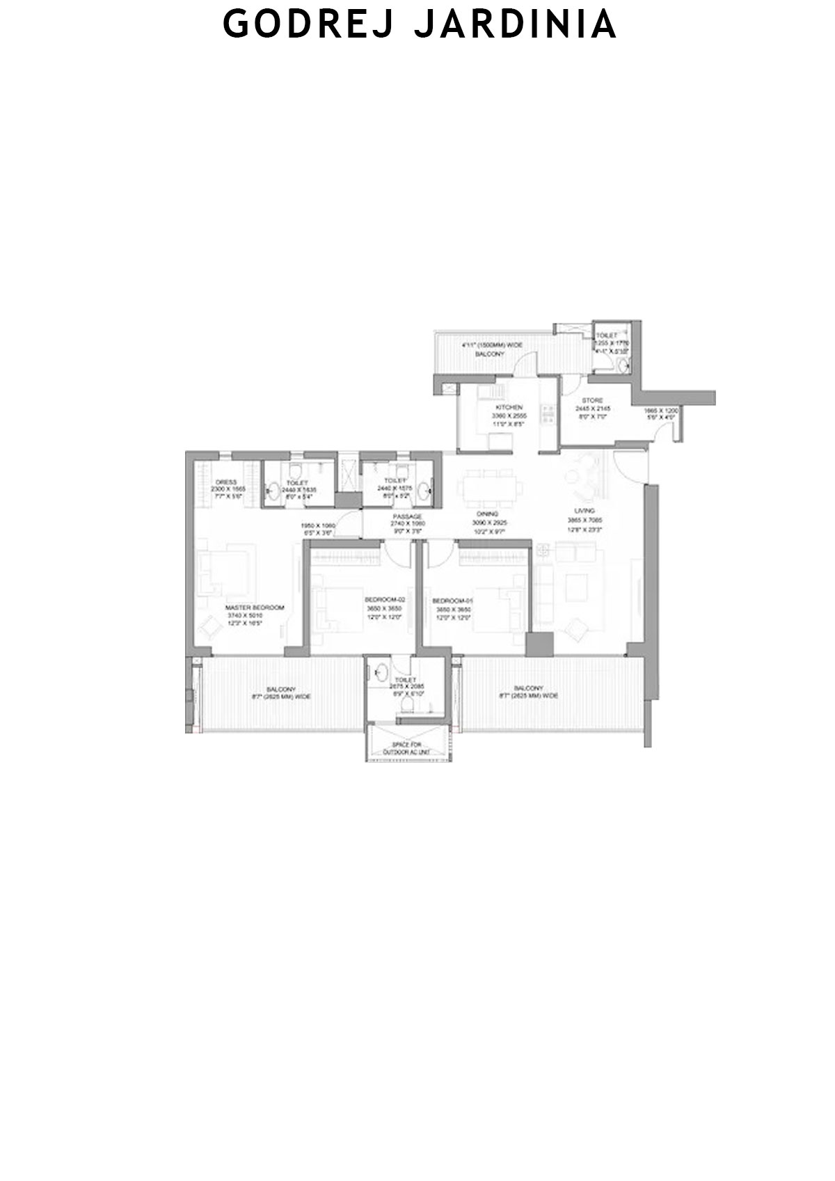 Godrej Jardinia Tower 3 Unit 3 (Type 2) Floor Plan