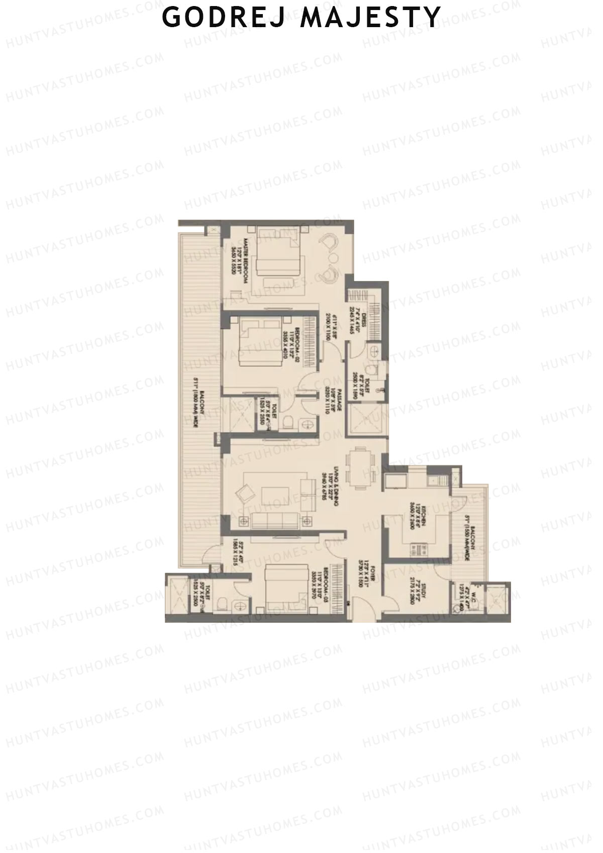 Godrej Majesty Tower 1 Unit 4 (Type 3) Floor Plan