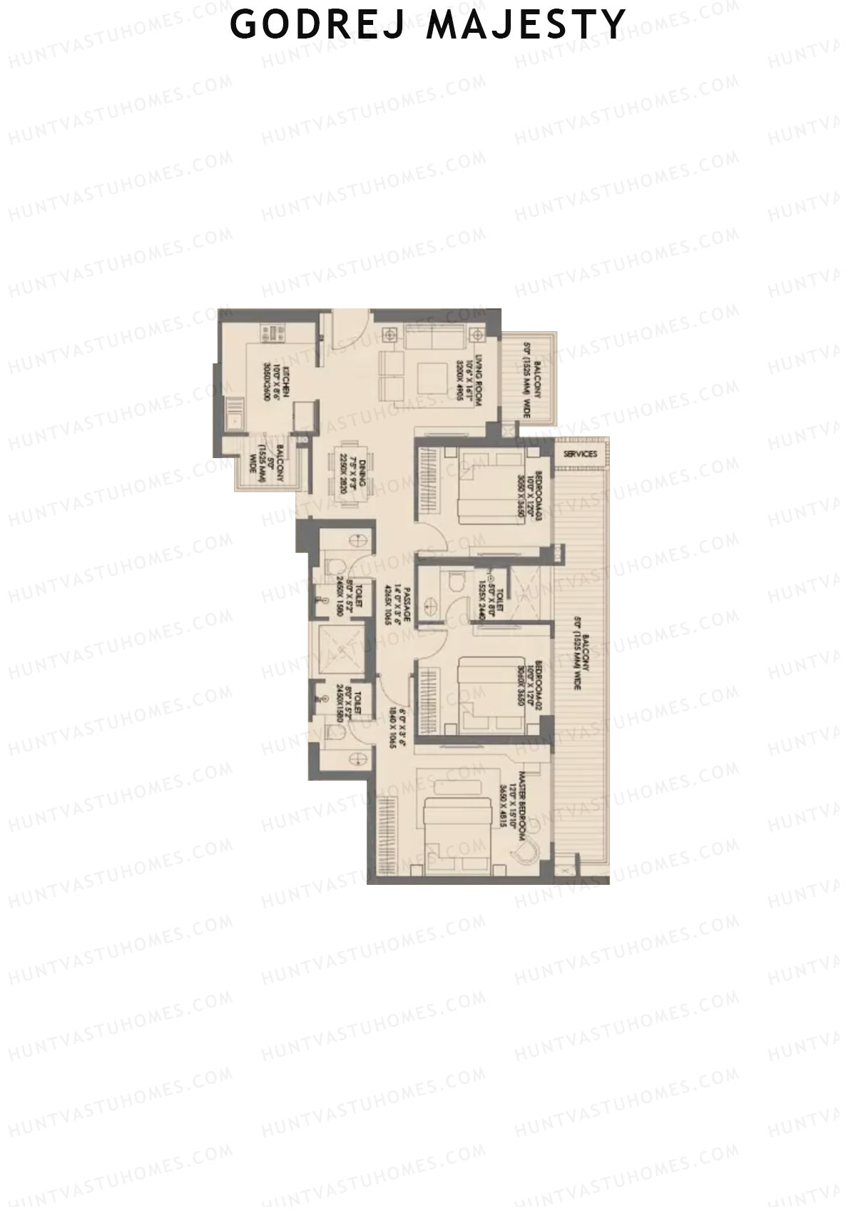 Godrej Majesty Tower 3 Unit 2 (Type 1) Floor Plan