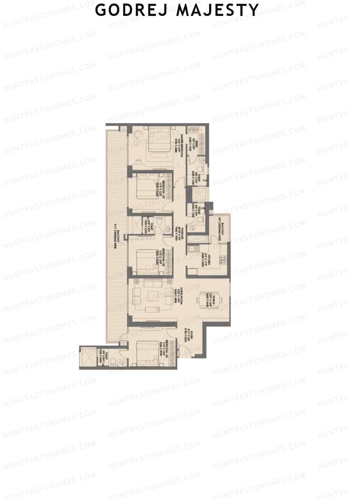 Godrej Majesty Tower 3 Unit 4 (Type 1) Floor Plan