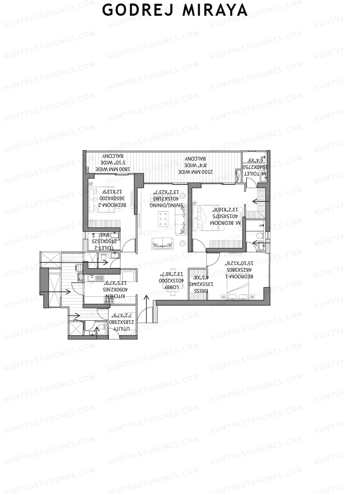 Godrej Miraya Tower B Unit 1 (Type 2) Floor Plan