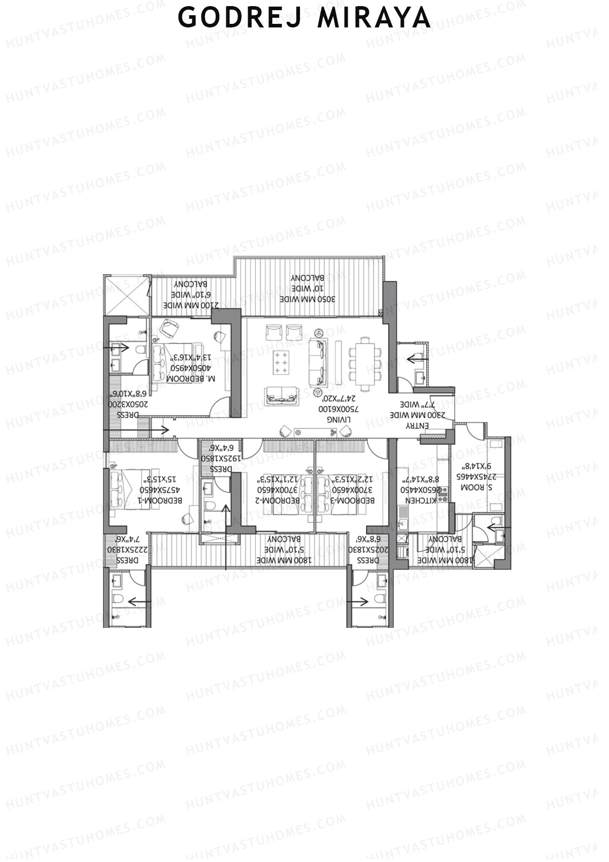 Godrej Miraya Tower B Unit 3 (Type 3) Floor Plan