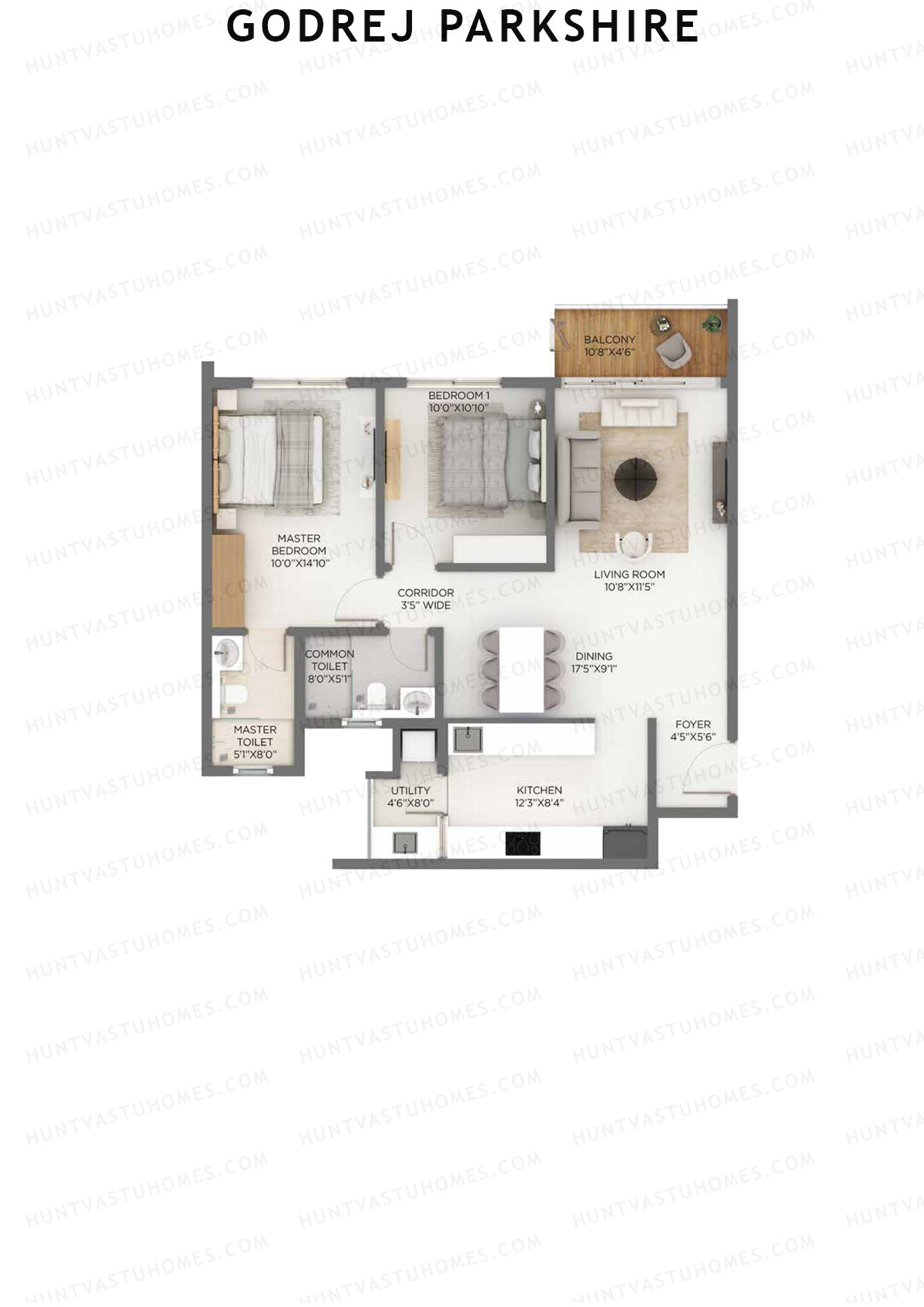 Godrej Parkshire, Tower A, Unit 1, 2BHK, Super Area 1330   sq ft 