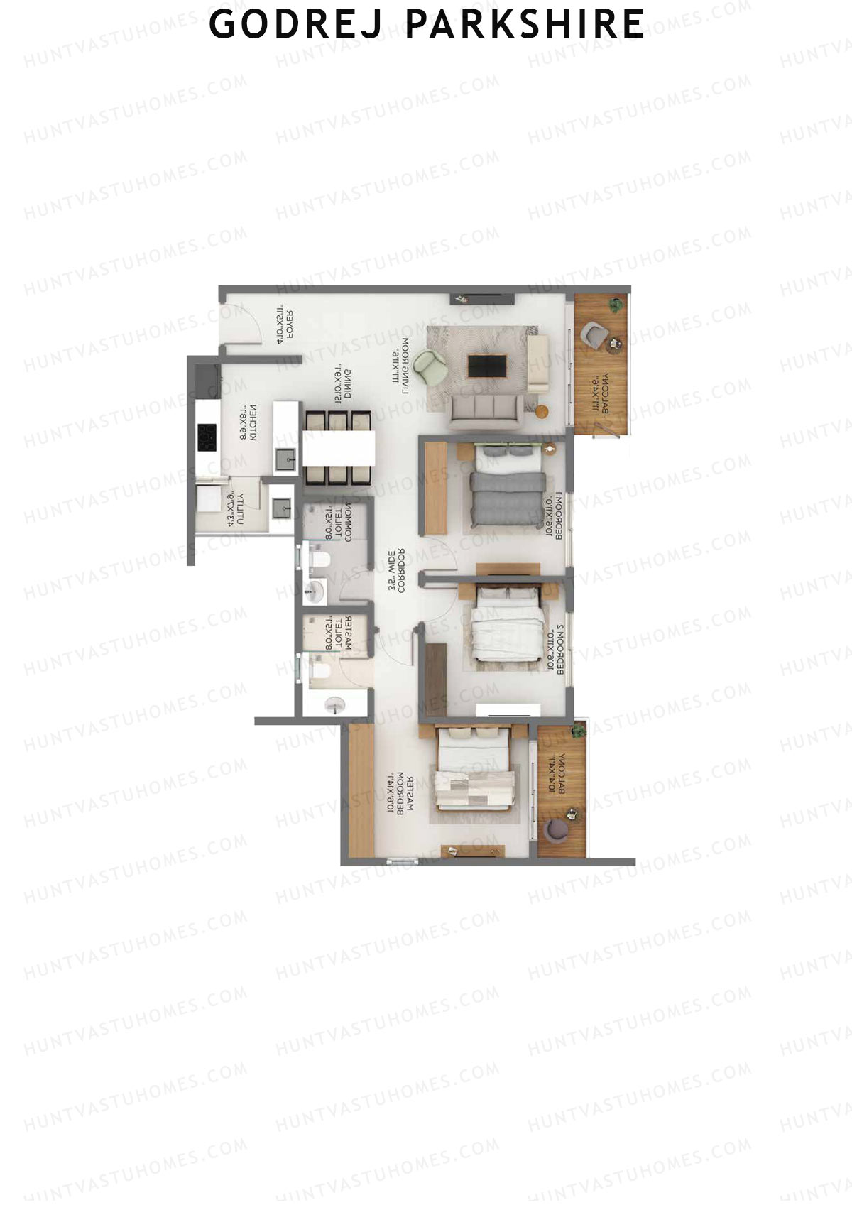 Godrej Parkshire, Tower A, Unit 5, 3BHK, Super Area 1615   sq ft 