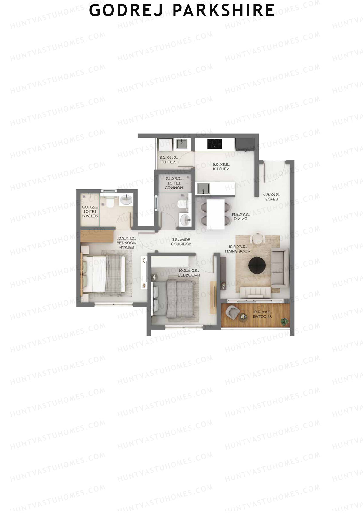 Godrej Parkshire, Tower A, Unit 8, 2BHK, Super Area 1095   sq ft 