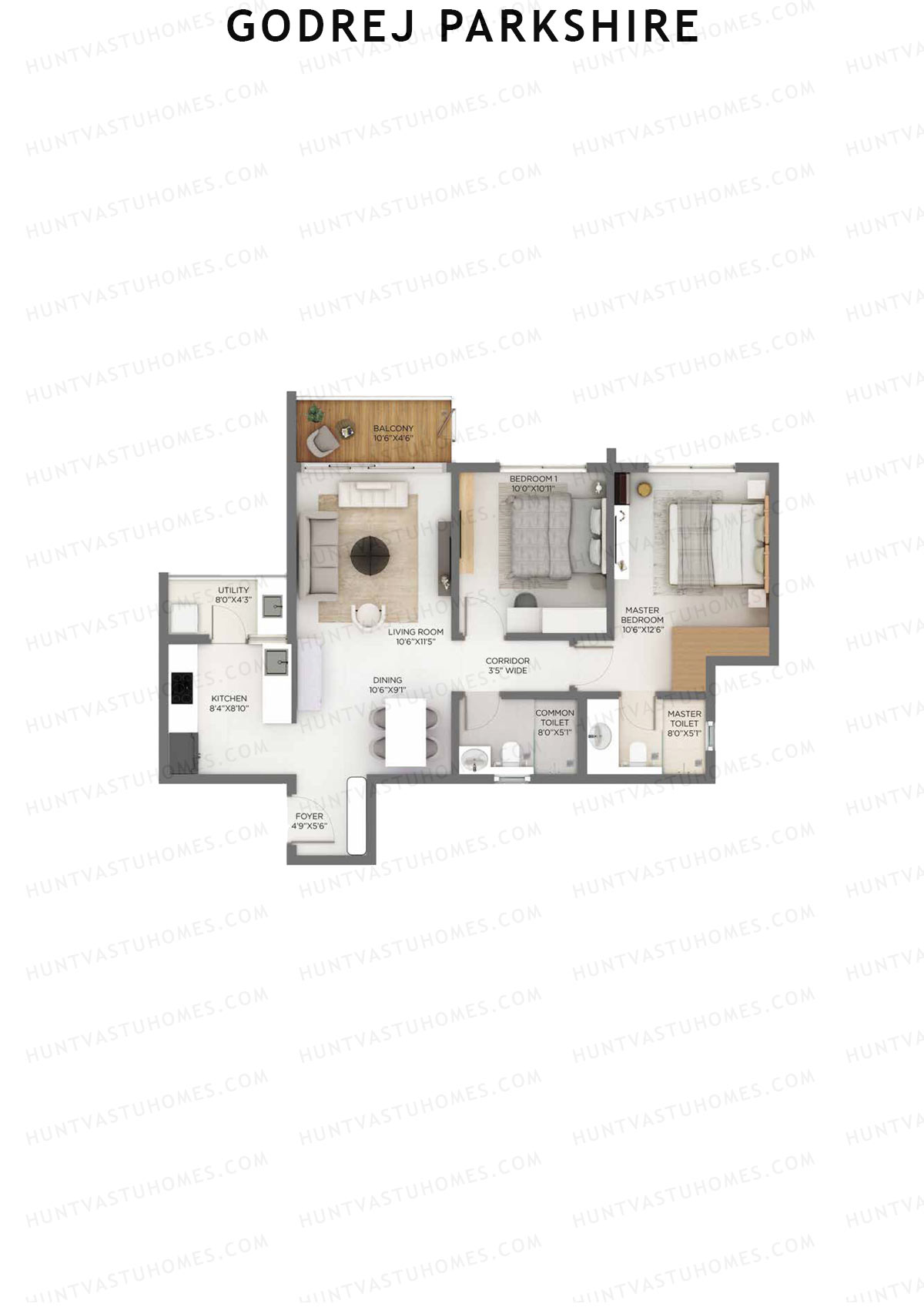 Godrej Parkshire, Tower B, Unit 2, 2BHK, Super Area 1224   sq ft 