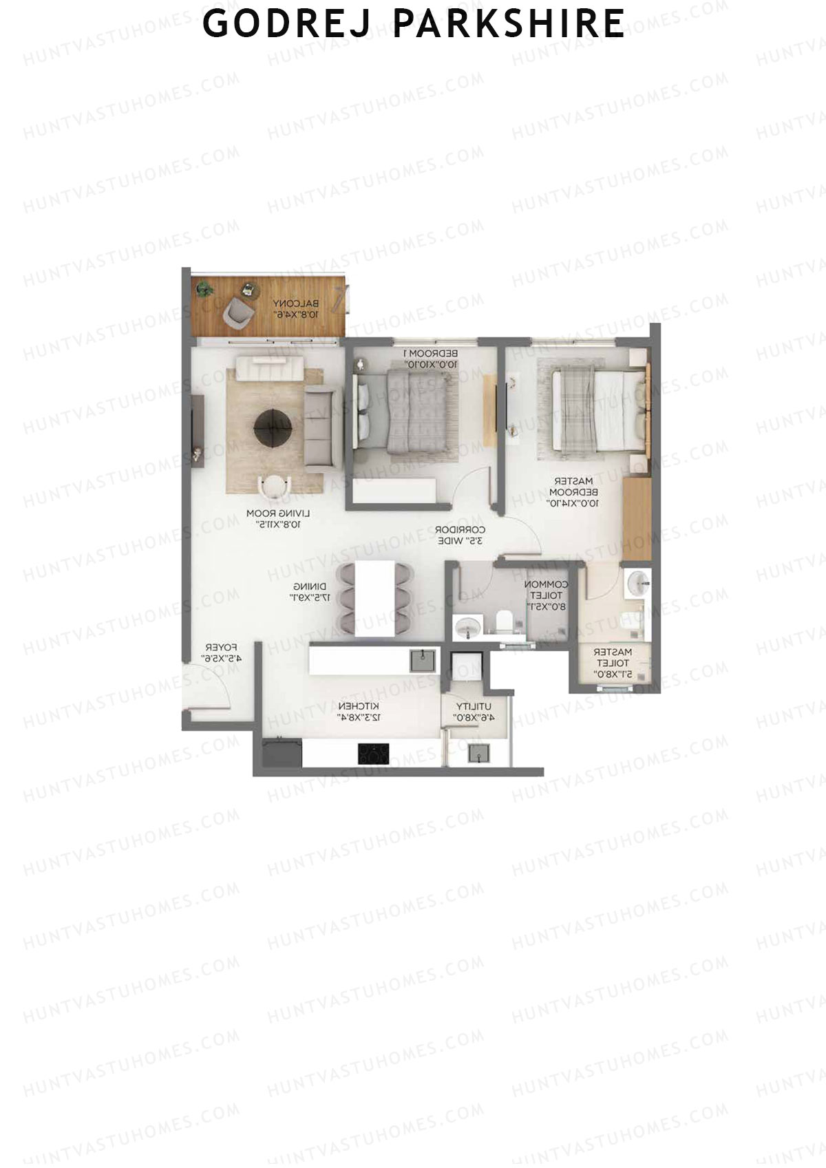 Godrej Parkshire, Tower B, Unit 4, 2BHK, Super Area 1330   sq ft 