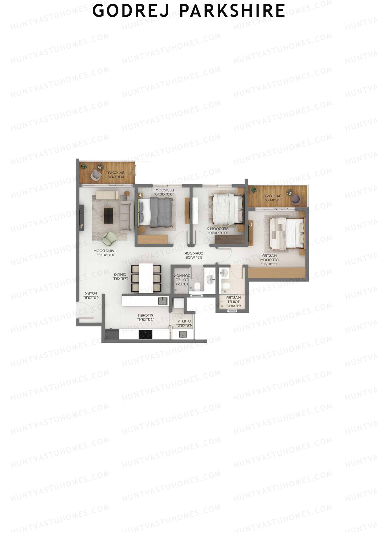 Godrej Parkshire, Tower B, Unit 4, 3BHK, Super Area 1634   sq ft 