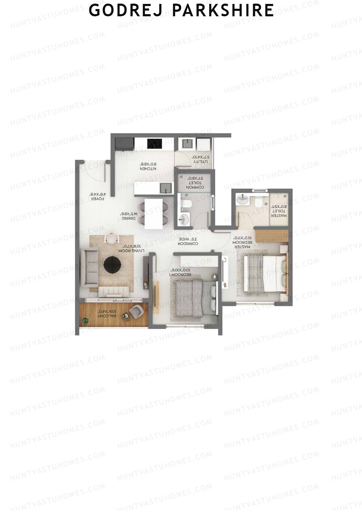 Godrej Parkshire, Tower B, Unit 6, 2BHK, Super Area 1095   sq ft 